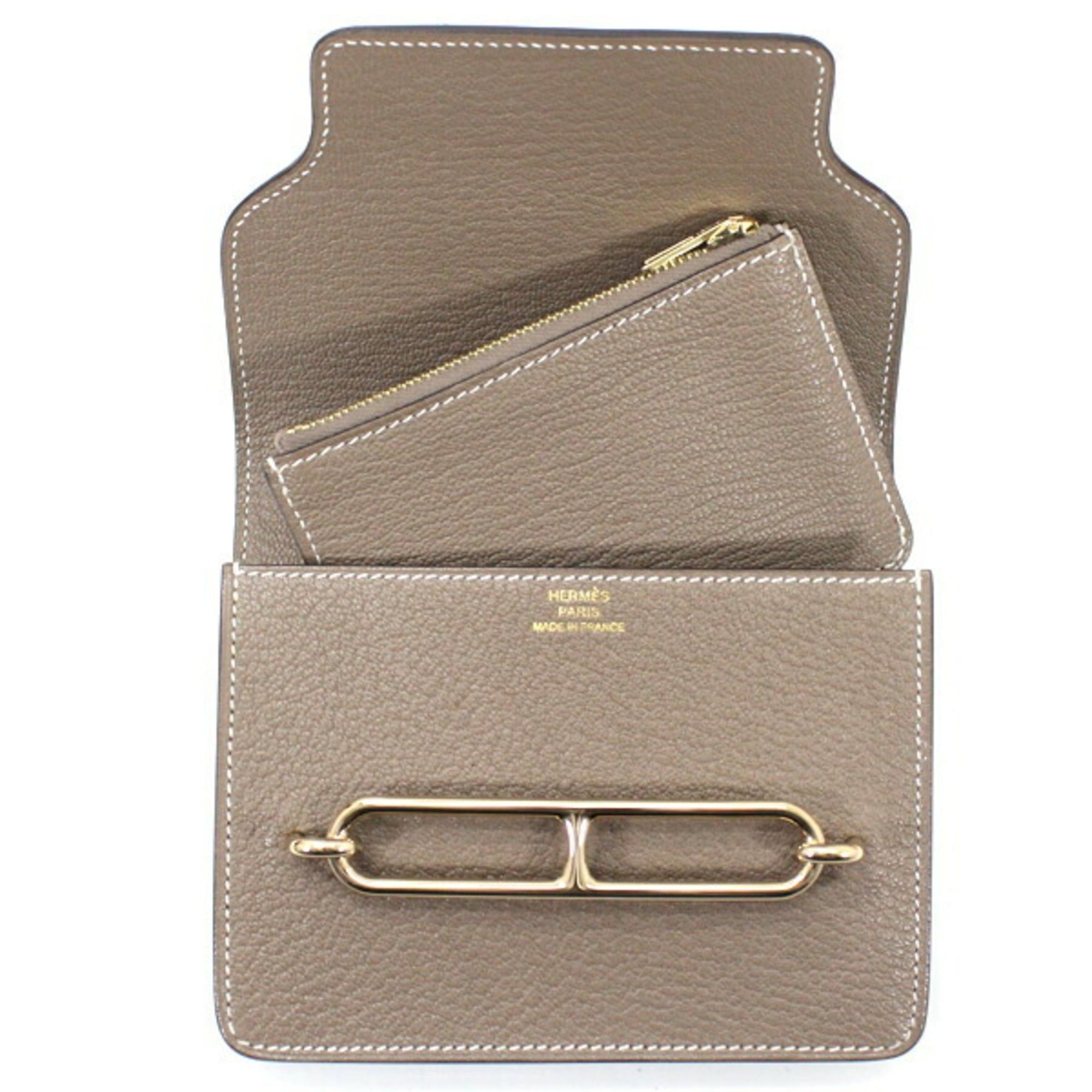 Hermes Hermes Hermès Lauris Wallet, Etoupe Chevre Mysore Leather Compact Wallet/Coin Case for Women, T6109 Size ONE SIZE - 7 Thumbnail