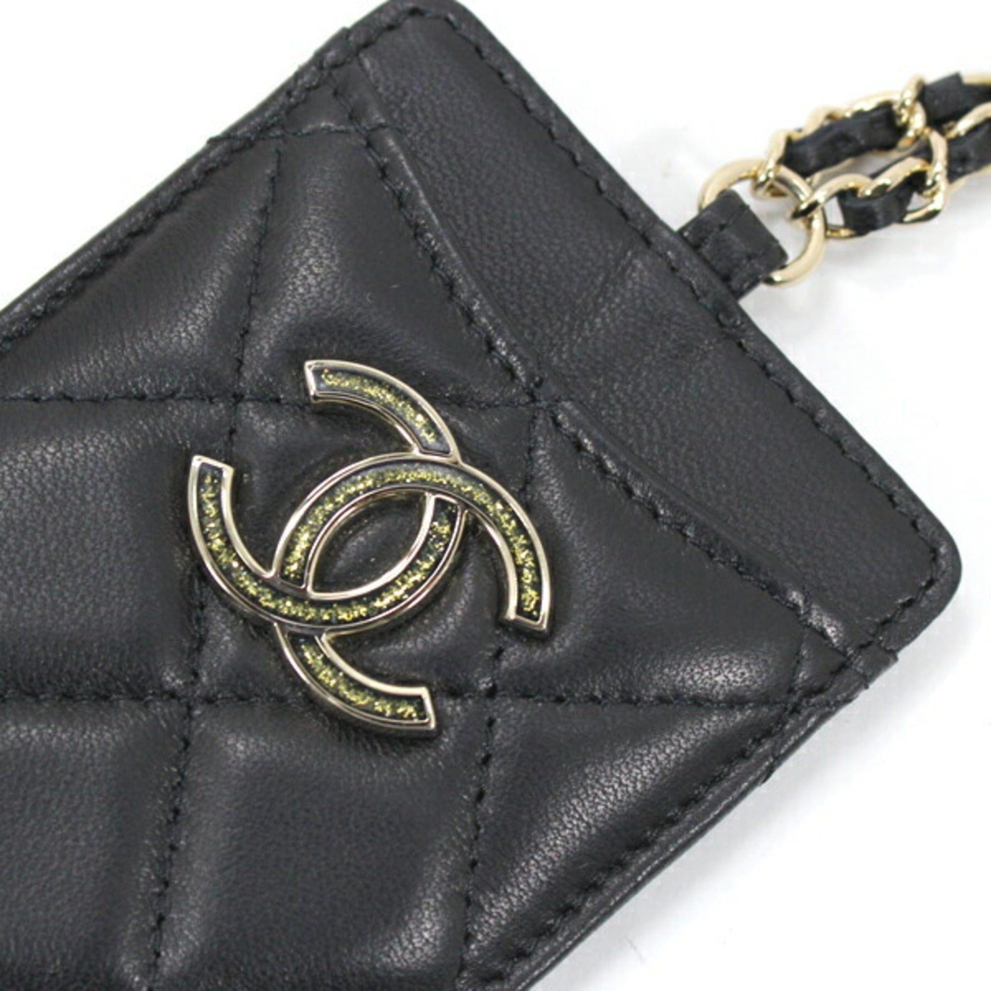 Chanel CHANEL Business Card Case/Card Holder with Chain Strap, Lambskin, Black, Coco Mark, Matelasse, A01745, T6120 Size ONE SIZE - 6 Thumbnail