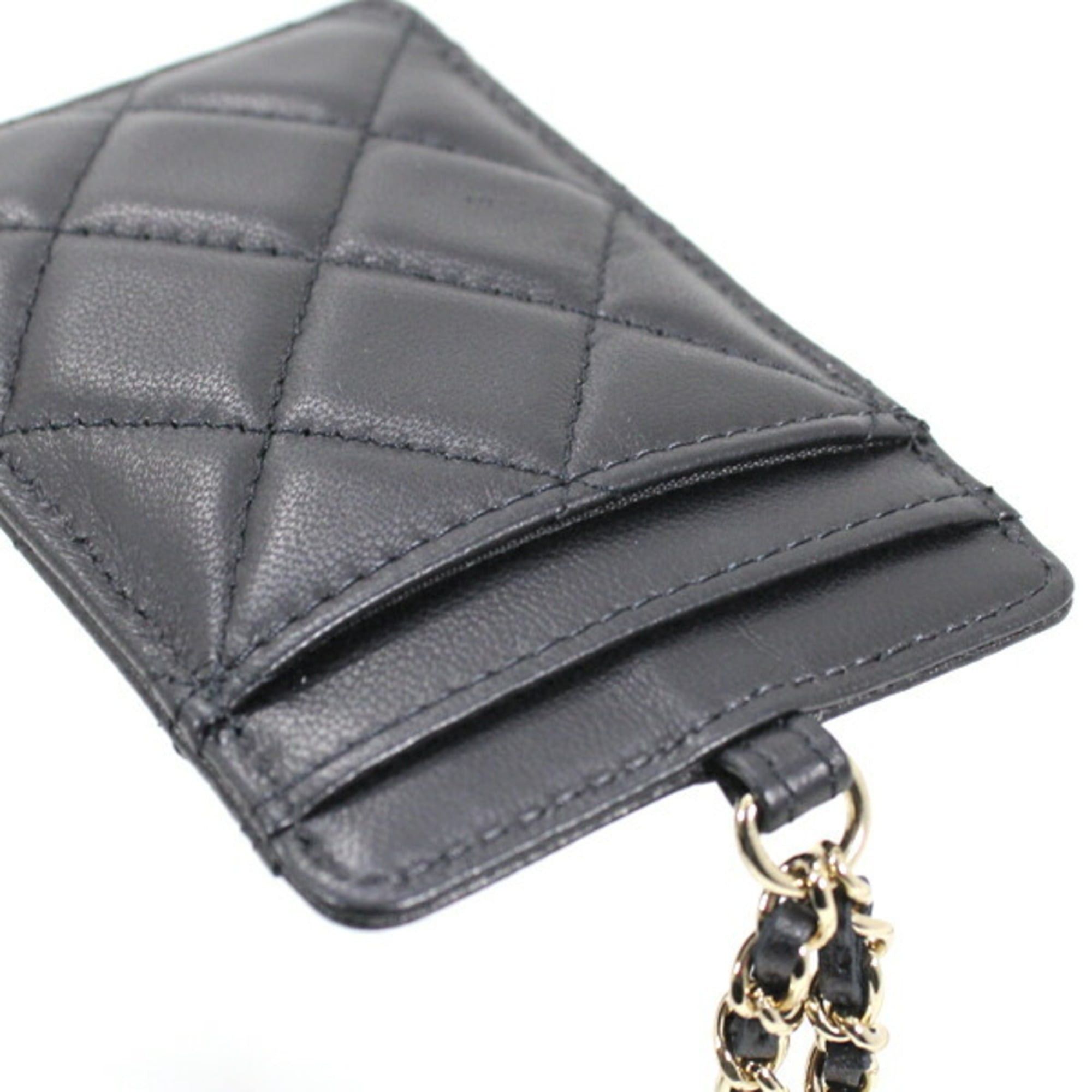 Chanel CHANEL Business Card Case/Card Holder with Chain Strap, Lambskin, Black, Coco Mark, Matelasse, A01745, T6120 Size ONE SIZE - 11 Thumbnail