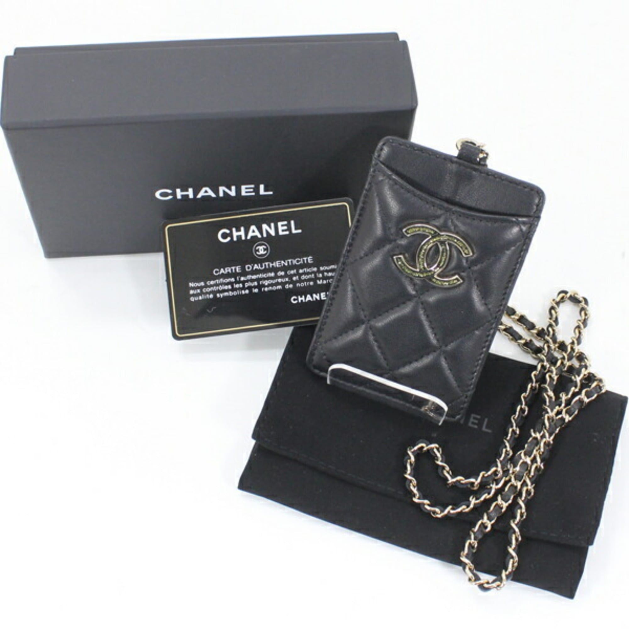 Chanel CHANEL Business Card Case/Card Holder with Chain Strap, Lambskin, Black, Coco Mark, Matelasse, A01745, T6120 Size ONE SIZE - 12 Thumbnail