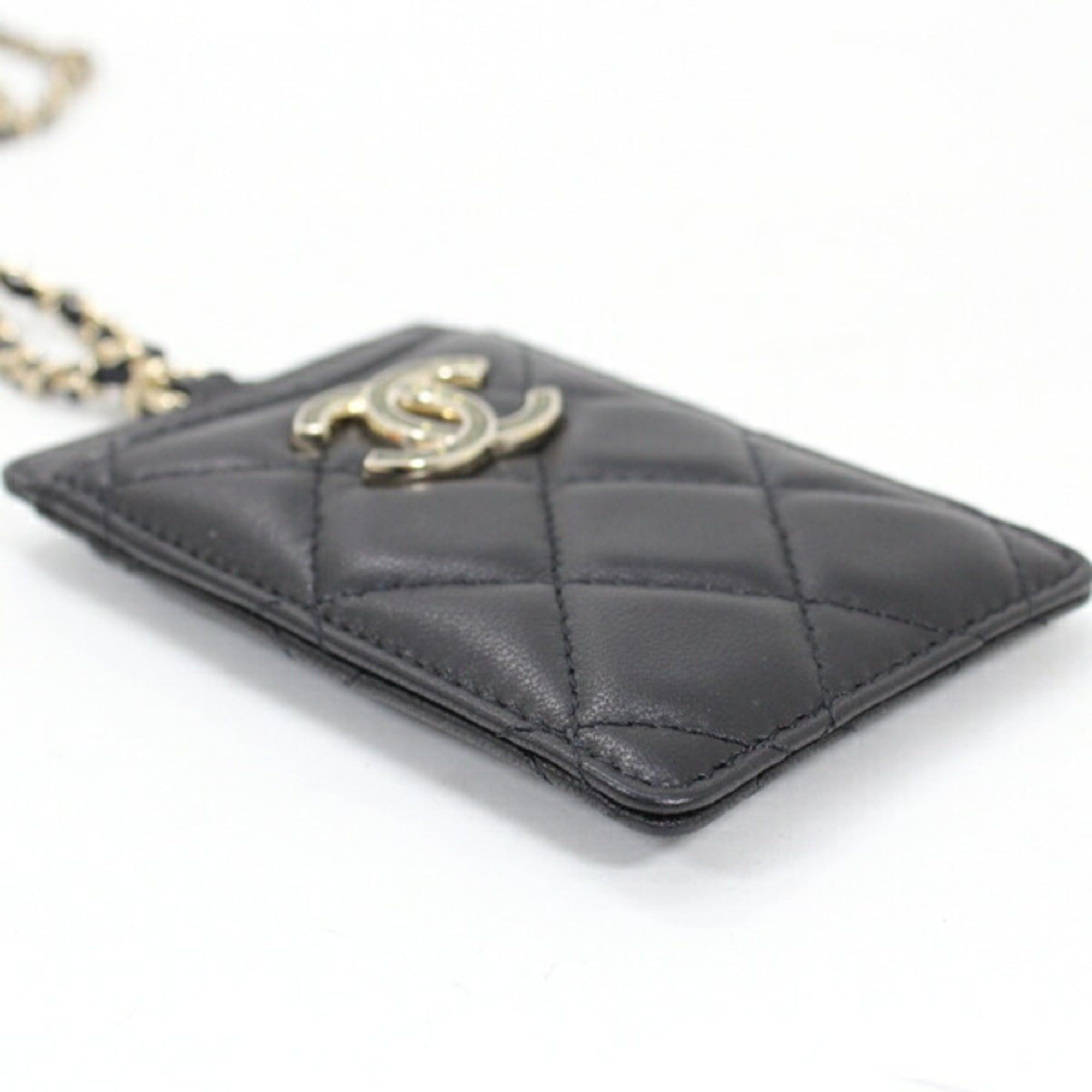 Chanel CHANEL Business Card Case/Card Holder with Chain Strap, Lambskin, Black, Coco Mark, Matelasse, A01745, T6120 Size ONE SIZE - 8 Thumbnail