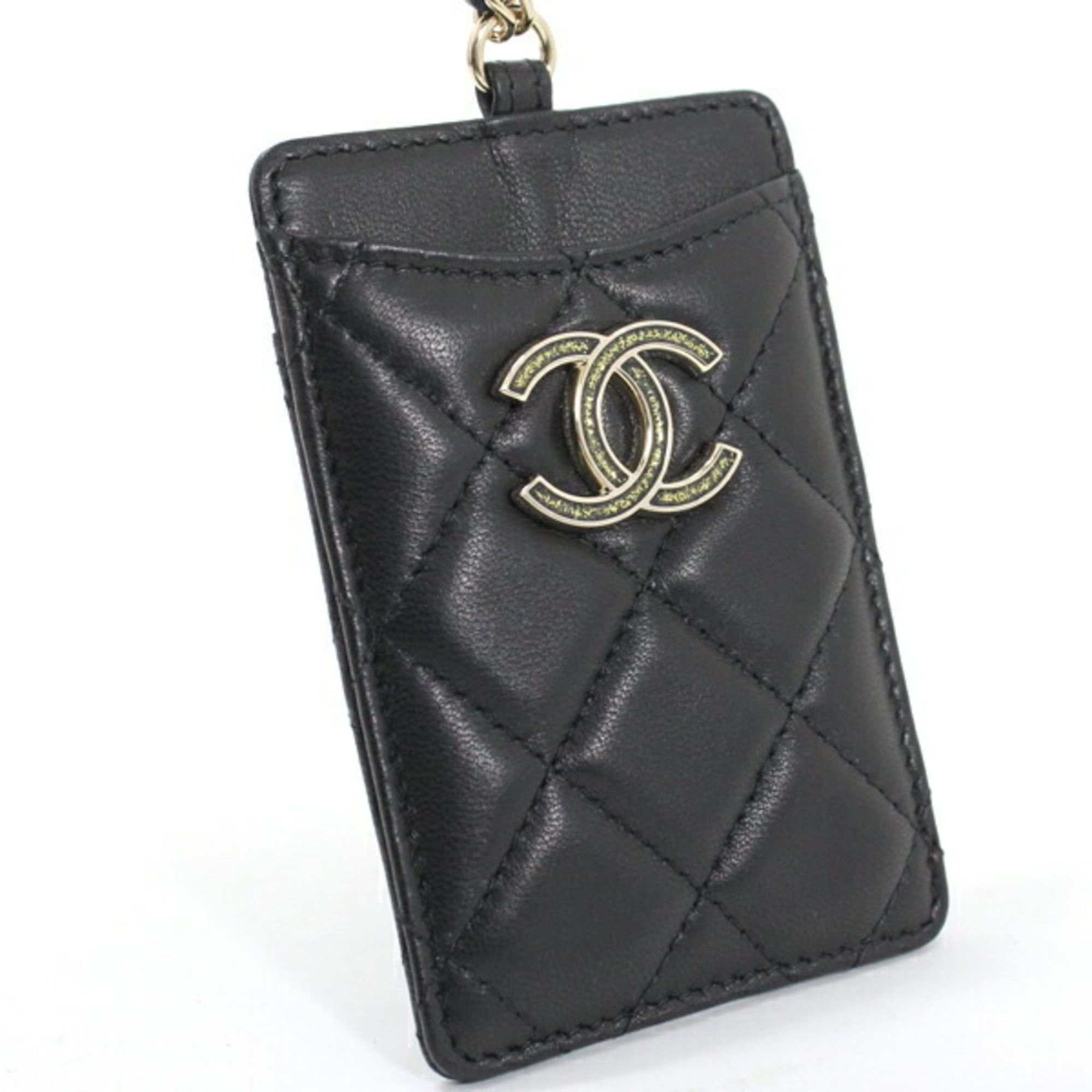 Chanel CHANEL Business Card Case/Card Holder with Chain Strap, Lambskin, Black, Coco Mark, Matelasse, A01745, T6120 Size ONE SIZE - 3 Thumbnail