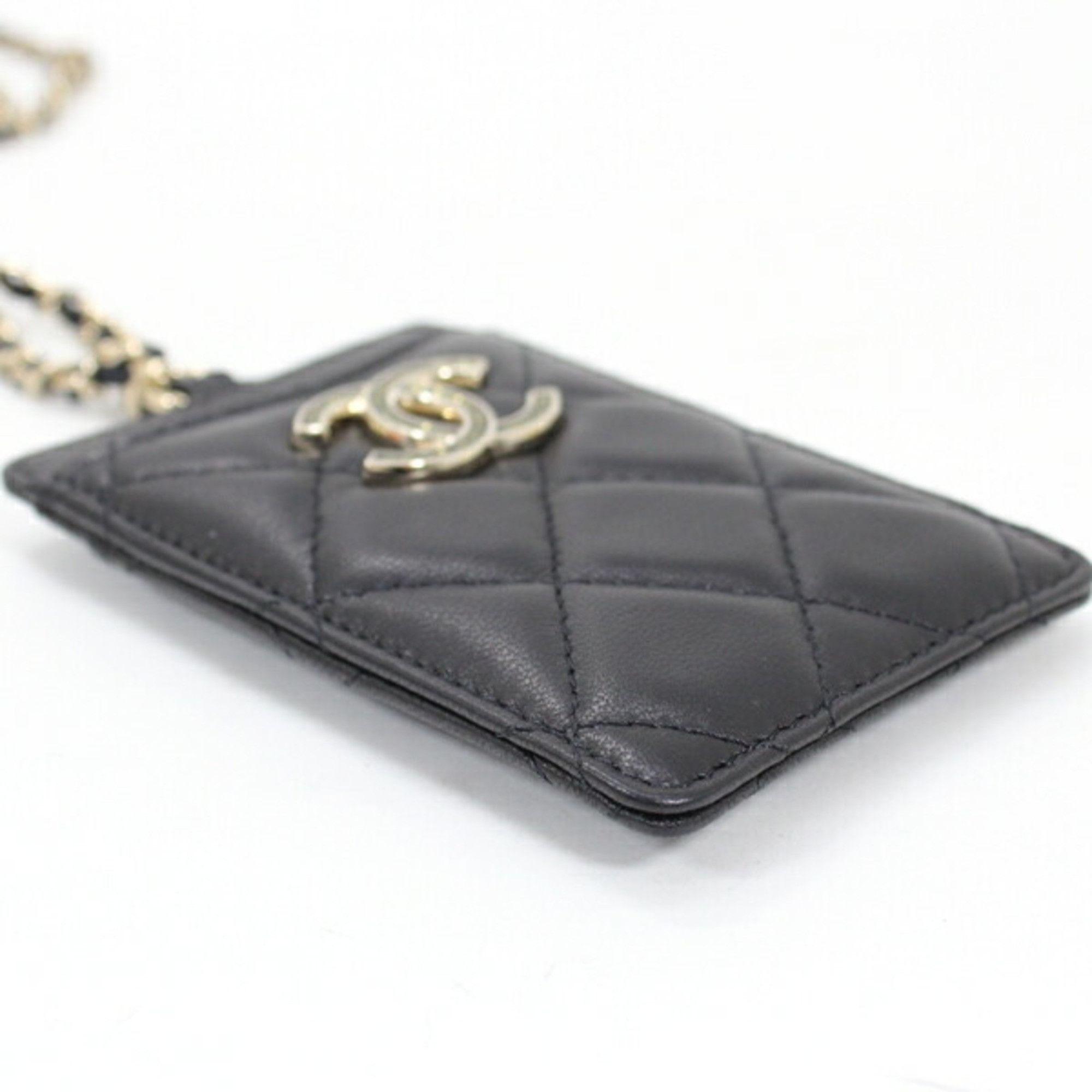 Chanel CHANEL Business Card Case/Card Holder with Chain Strap, Lambskin, Black, Coco Mark, Matelasse, A01745, T6120 Size ONE SIZE - 9 Thumbnail