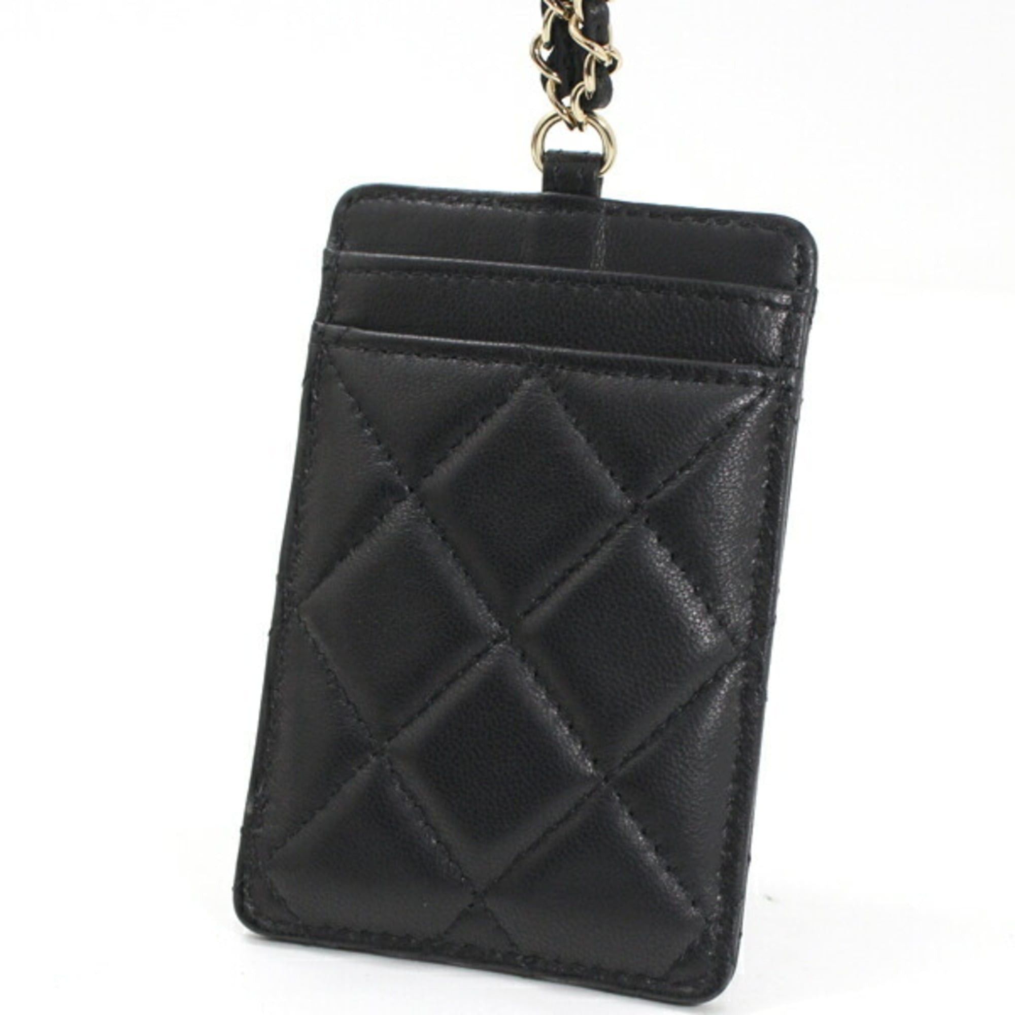 Chanel CHANEL Business Card Case/Card Holder with Chain Strap, Lambskin, Black, Coco Mark, Matelasse, A01745, T6120 Size ONE SIZE - 4 Thumbnail
