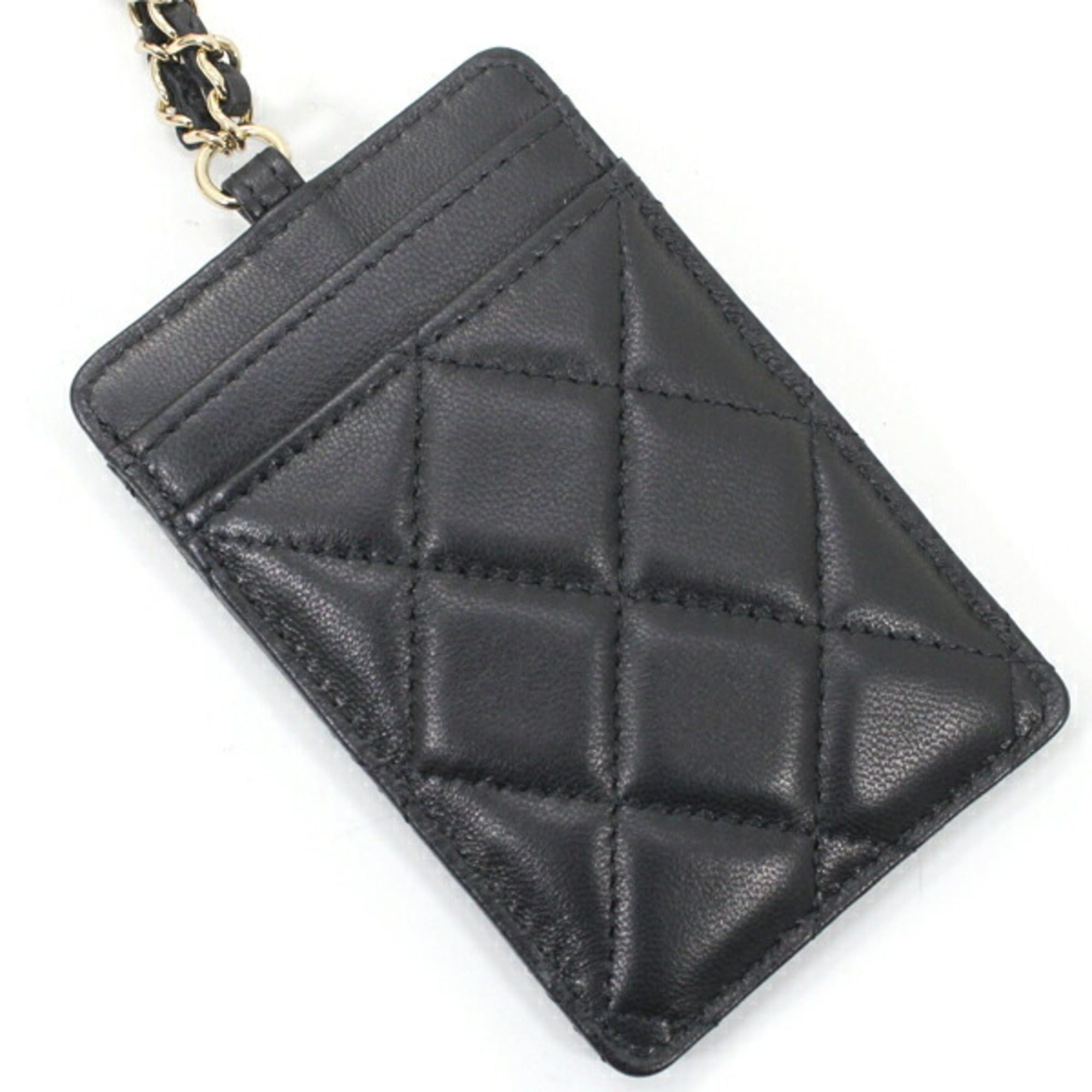 Chanel CHANEL Business Card Case/Card Holder with Chain Strap, Lambskin, Black, Coco Mark, Matelasse, A01745, T6120 Size ONE SIZE - 5 Thumbnail