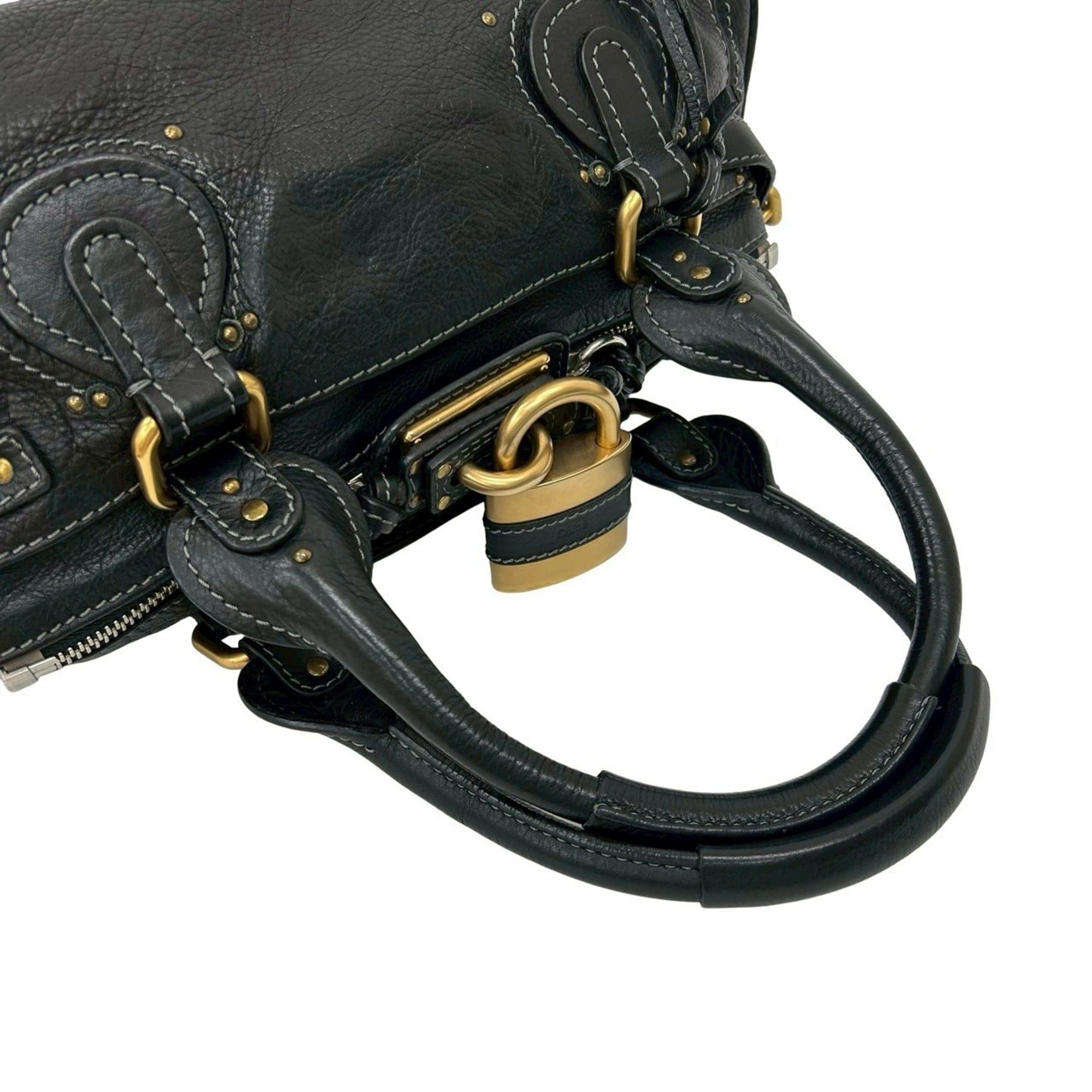 Chloe Chloé Chloe Paddington Stitch Leather Handbag, Mini Boston Bag, Semi-Shoulder Black 21196 Size ONE SIZE - 4 Thumbnail