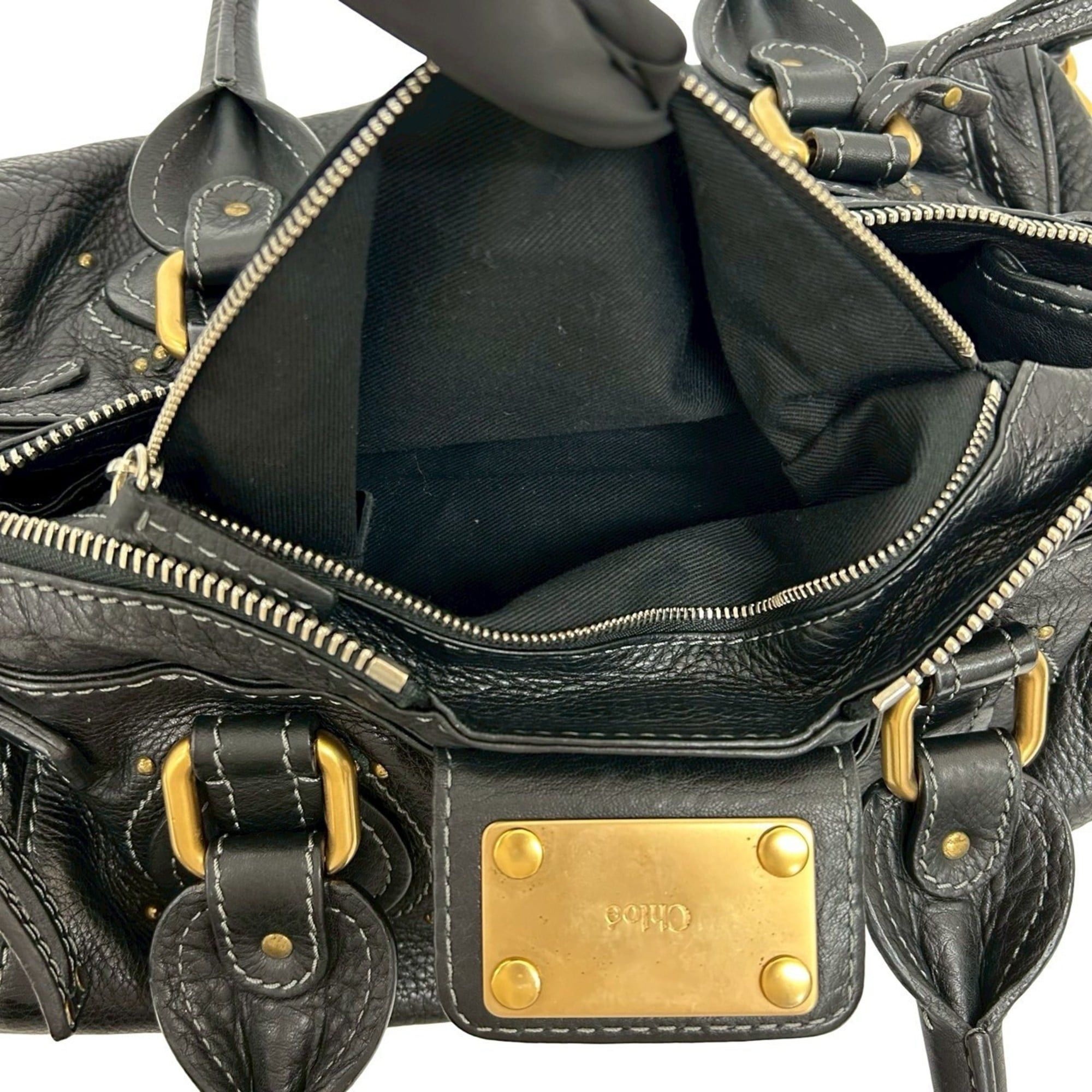 Chloe Chloé Chloe Paddington Stitch Leather Handbag, Mini Boston Bag, Semi-Shoulder Black 21196 Size ONE SIZE - 10 Thumbnail