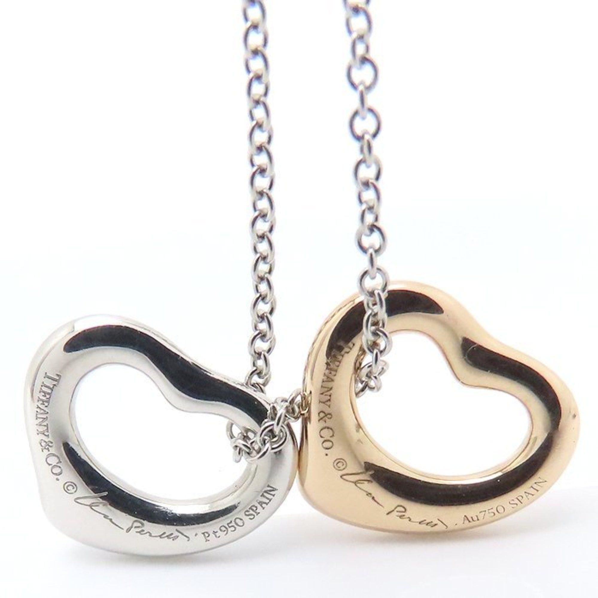 Tiffany & Co. TIFFANY & Co. Elsa Peretti Double Heart Necklace with Diamonds, Pt950 Platinum and 18K Gold, Women's, 295050 Size ONE SIZE - 5 Thumbnail