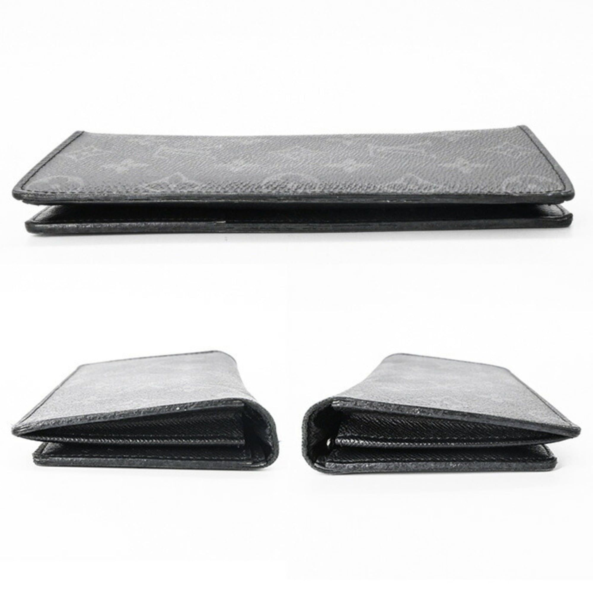 LOUIS VUITTON Monogram Eclipse Portefeuille Brazza Long Wallet, Black, M61697