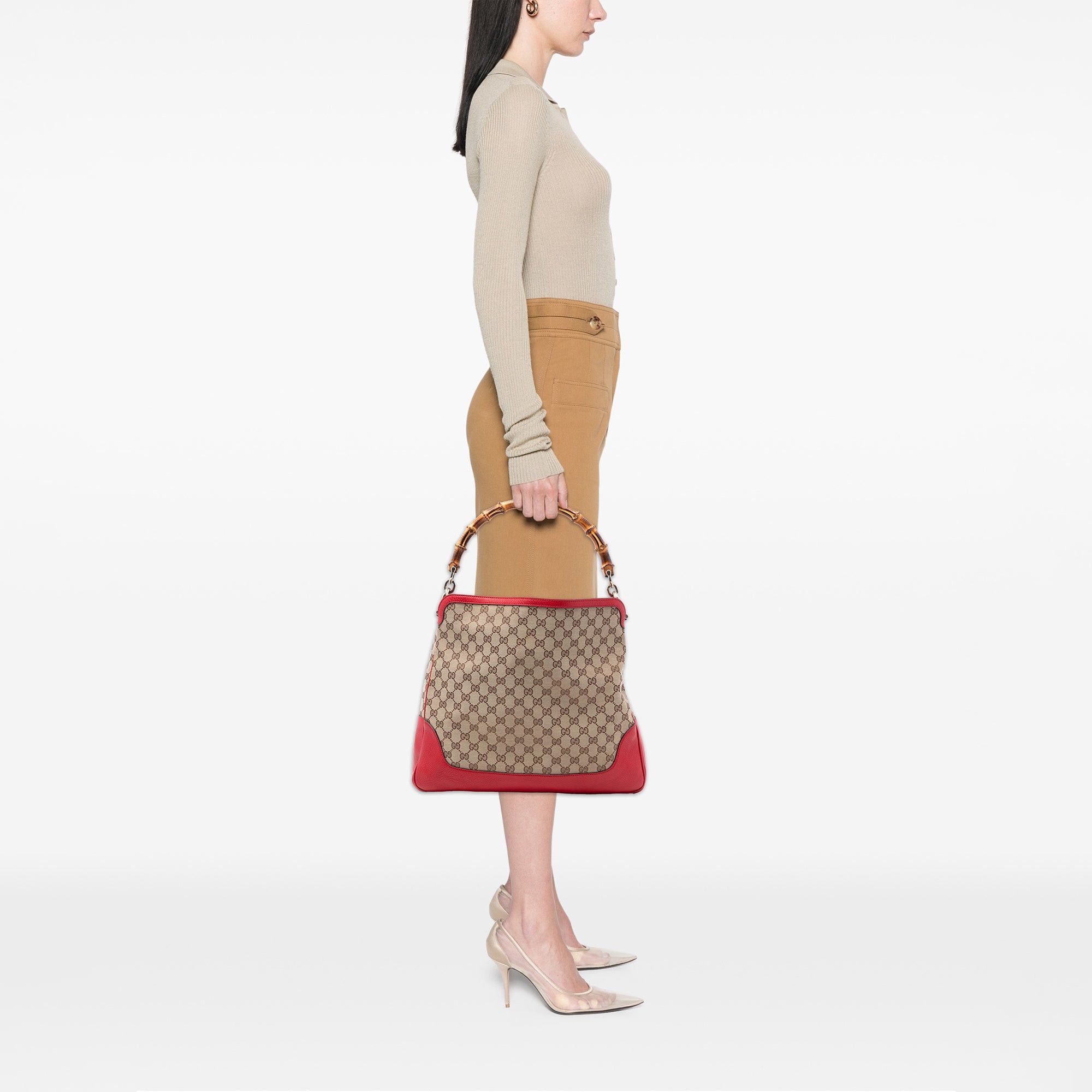 GG Canvas Bamboo Diana Satchel