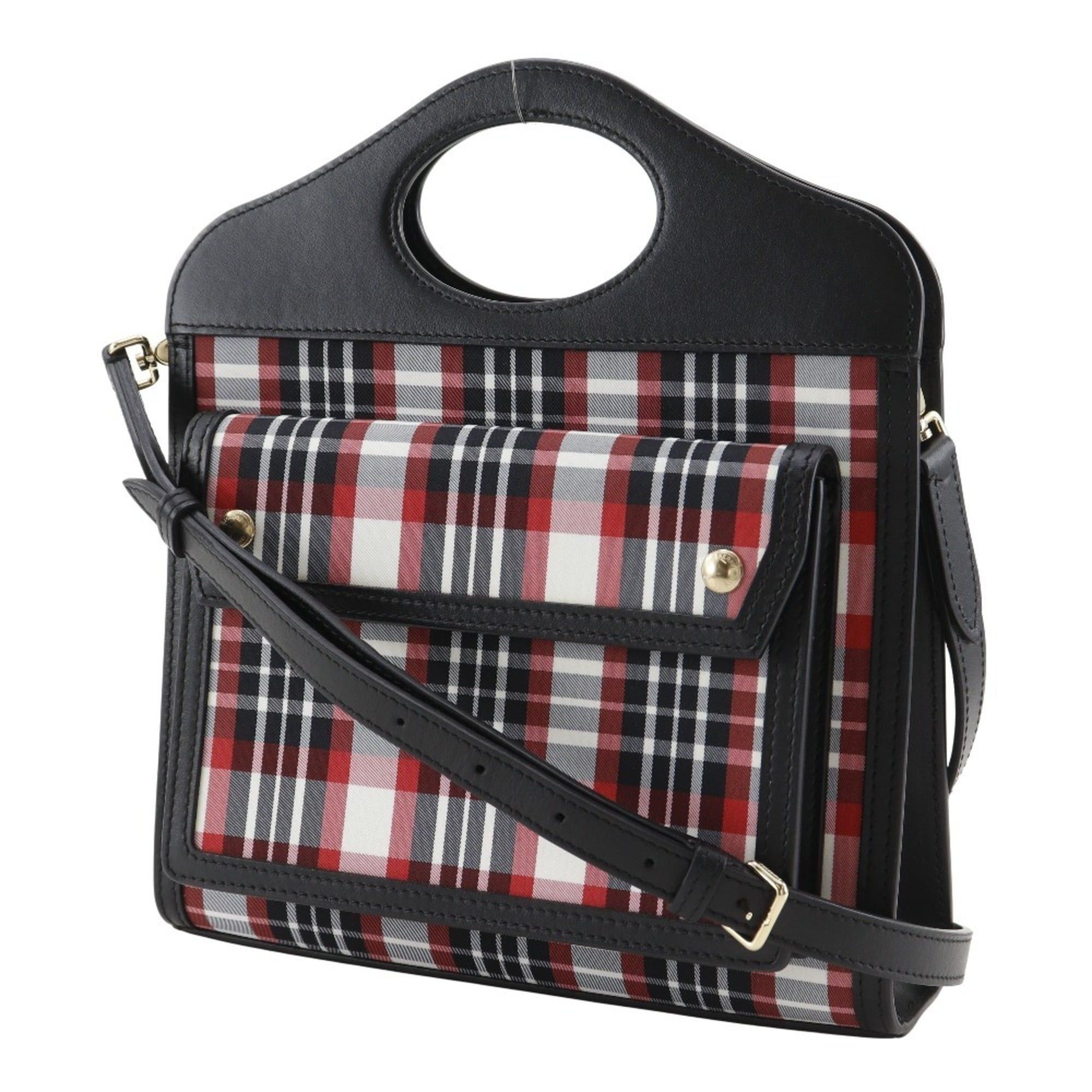 Burberry Burberry Mini Pocket Bag, 2-Way Shoulder Check Pattern, 8035841, Calfskin and Nylon, Black/Red, Women's Size ONE SIZE - 2 Thumbnail