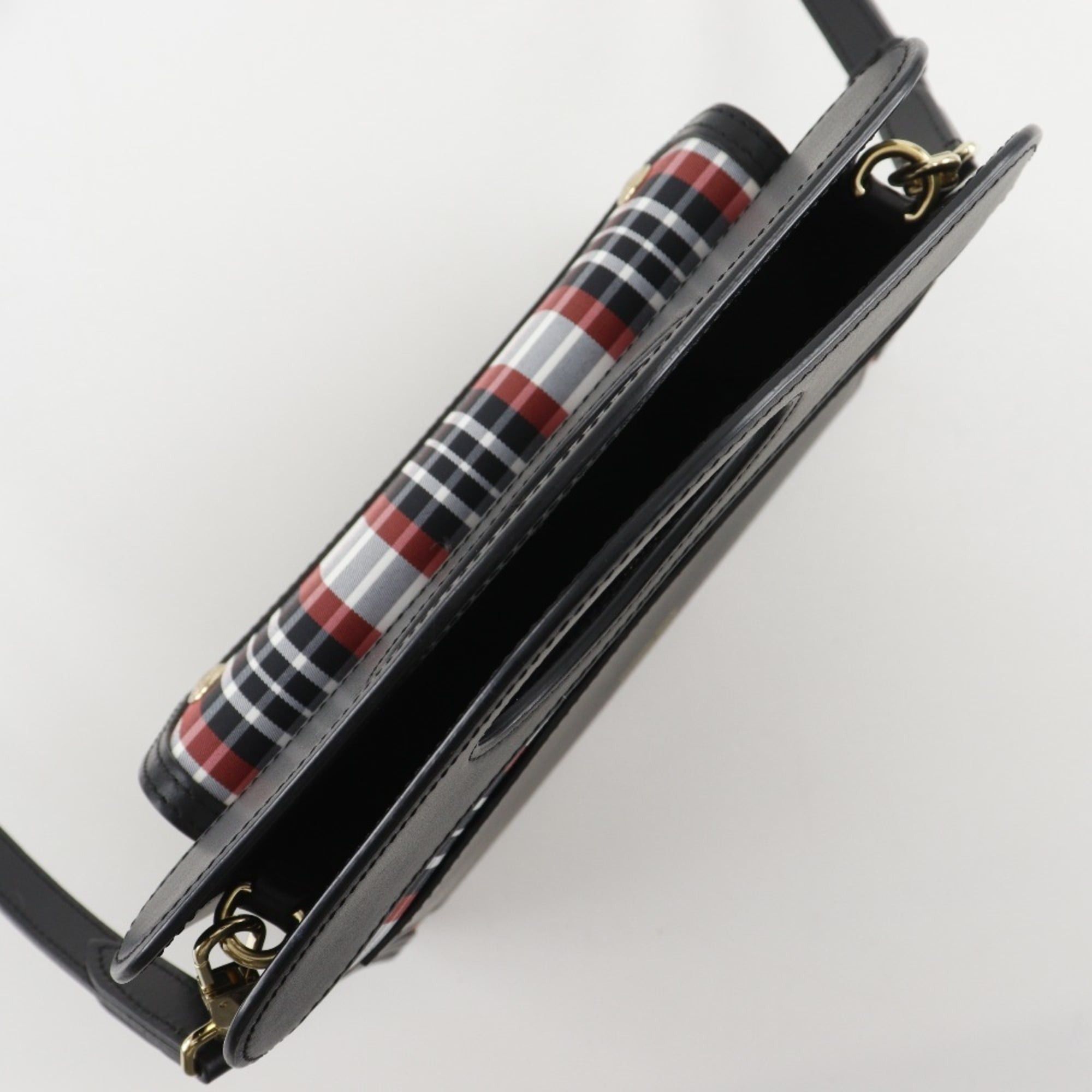 Burberry Burberry Mini Pocket Bag, 2-Way Shoulder Check Pattern, 8035841, Calfskin and Nylon, Black/Red, Women's Size ONE SIZE - 5 Thumbnail