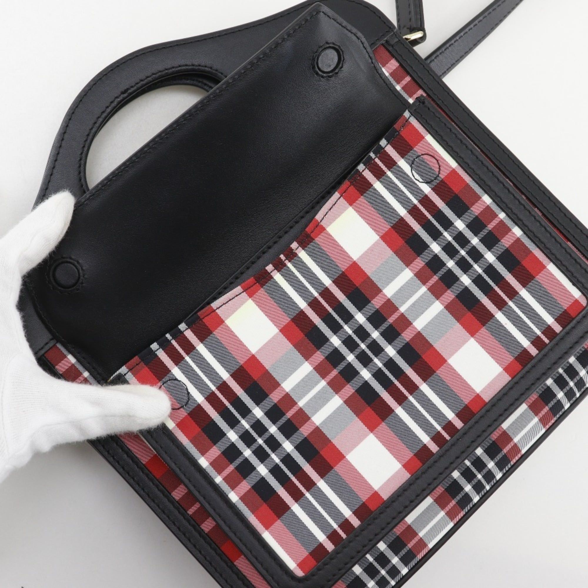 Burberry Burberry Mini Pocket Bag, 2-Way Shoulder Check Pattern, 8035841, Calfskin and Nylon, Black/Red, Women's Size ONE SIZE - 10 Thumbnail