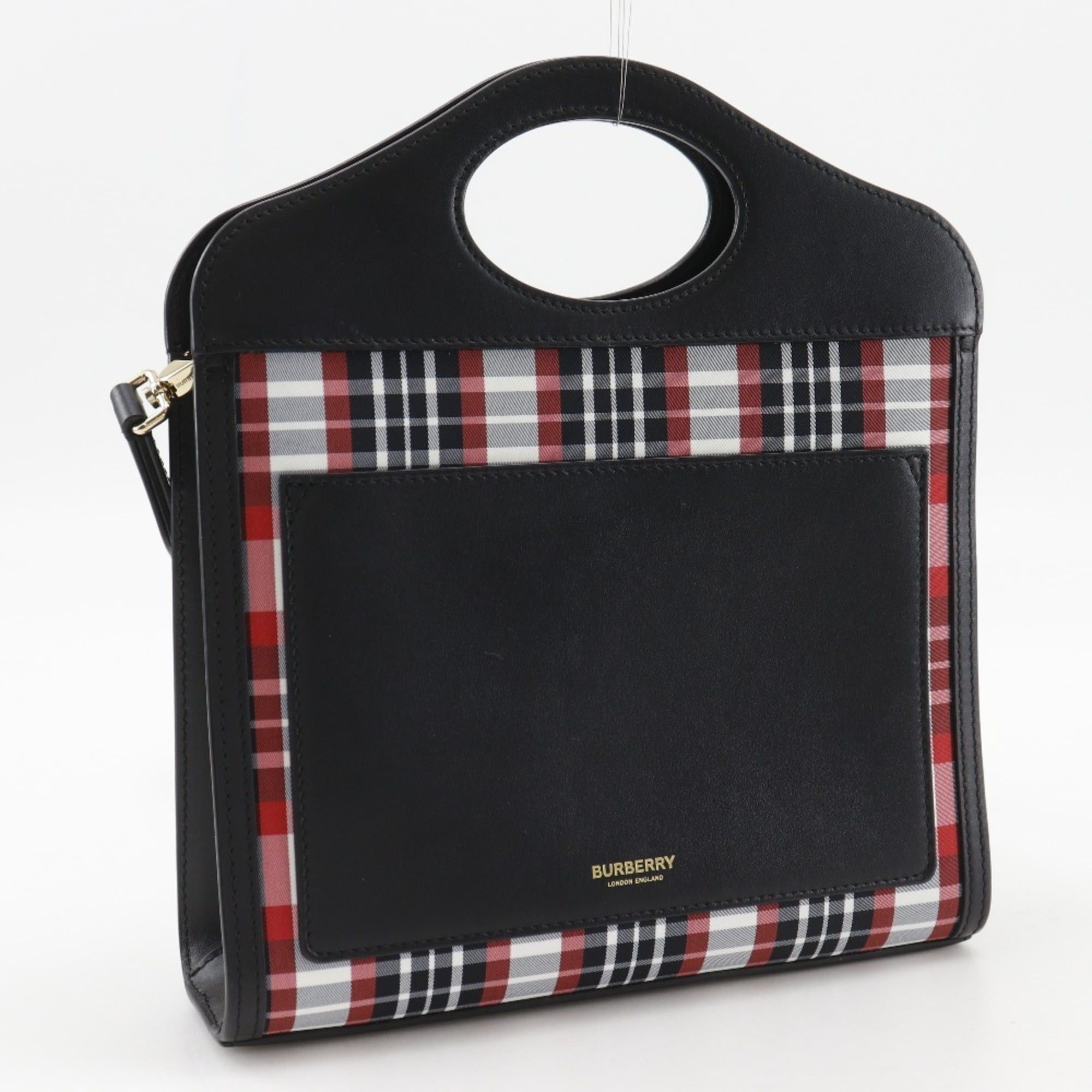 Burberry Burberry Mini Pocket Bag, 2-Way Shoulder Check Pattern, 8035841, Calfskin and Nylon, Black/Red, Women's Size ONE SIZE - 3 Thumbnail
