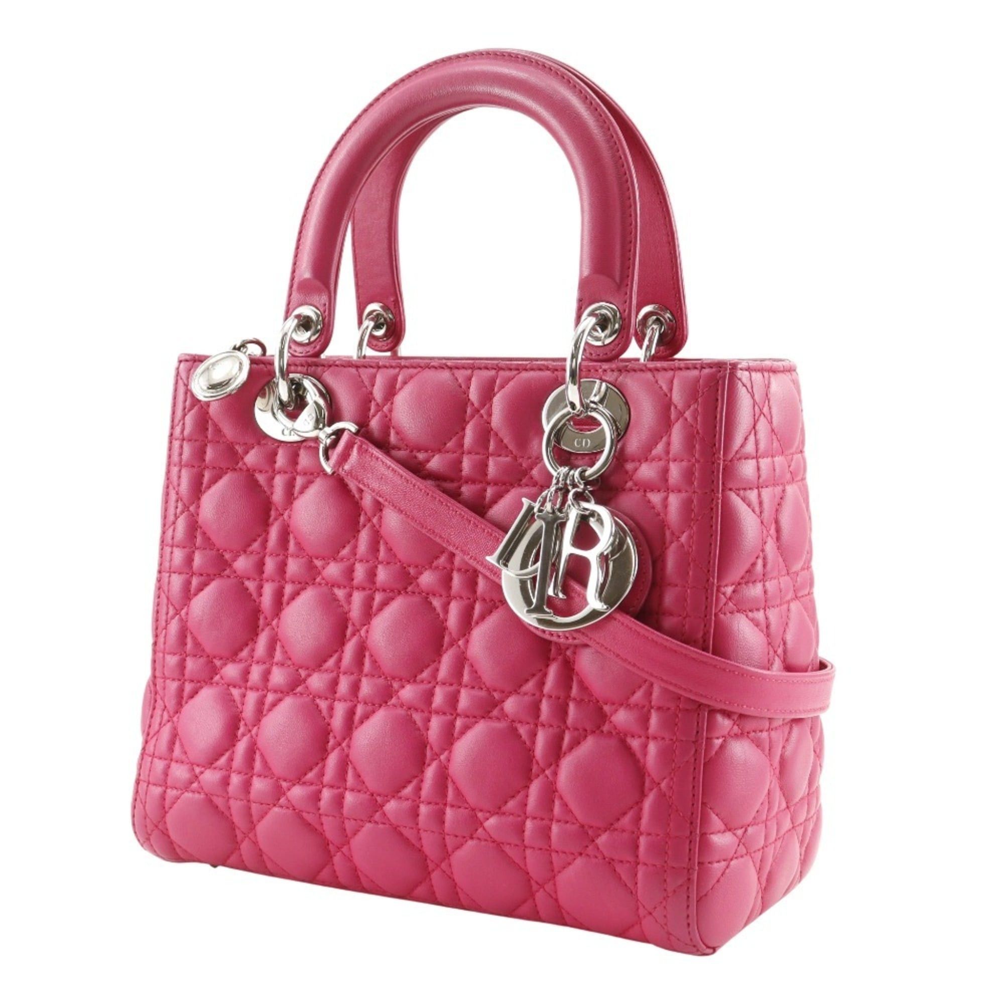 Dior Christian Dior Lady Cannage handbag, medium, 2-way shoulder bag, leather, made in Italy, fuchsia, 2-way, for women. Size ONE SIZE - 2 Thumbnail