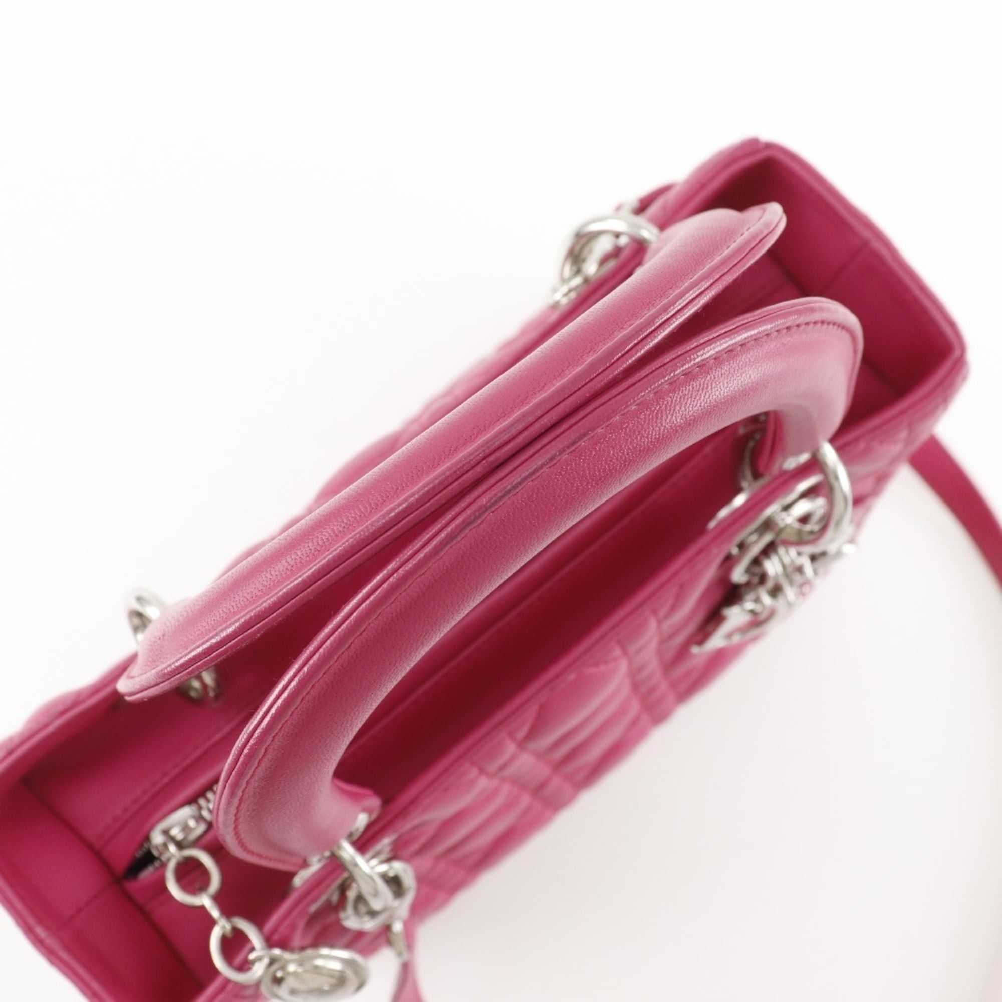 Dior Christian Dior Lady Cannage handbag, medium, 2-way shoulder bag, leather, made in Italy, fuchsia, 2-way, for women. Size ONE SIZE - 5 Thumbnail