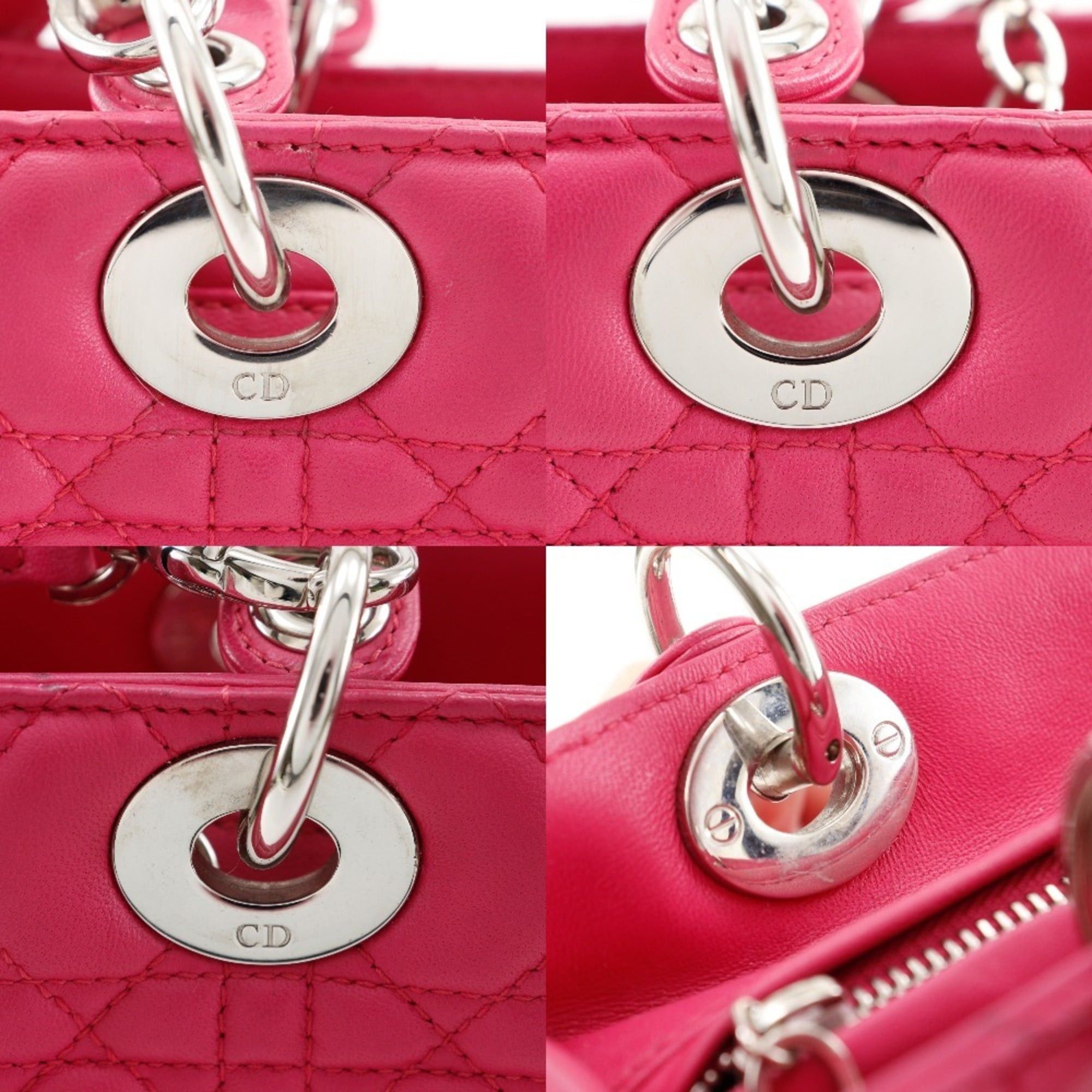 Dior Christian Dior Lady Cannage handbag, medium, 2-way shoulder bag, leather, made in Italy, fuchsia, 2-way, for women. Size ONE SIZE - 16 Thumbnail