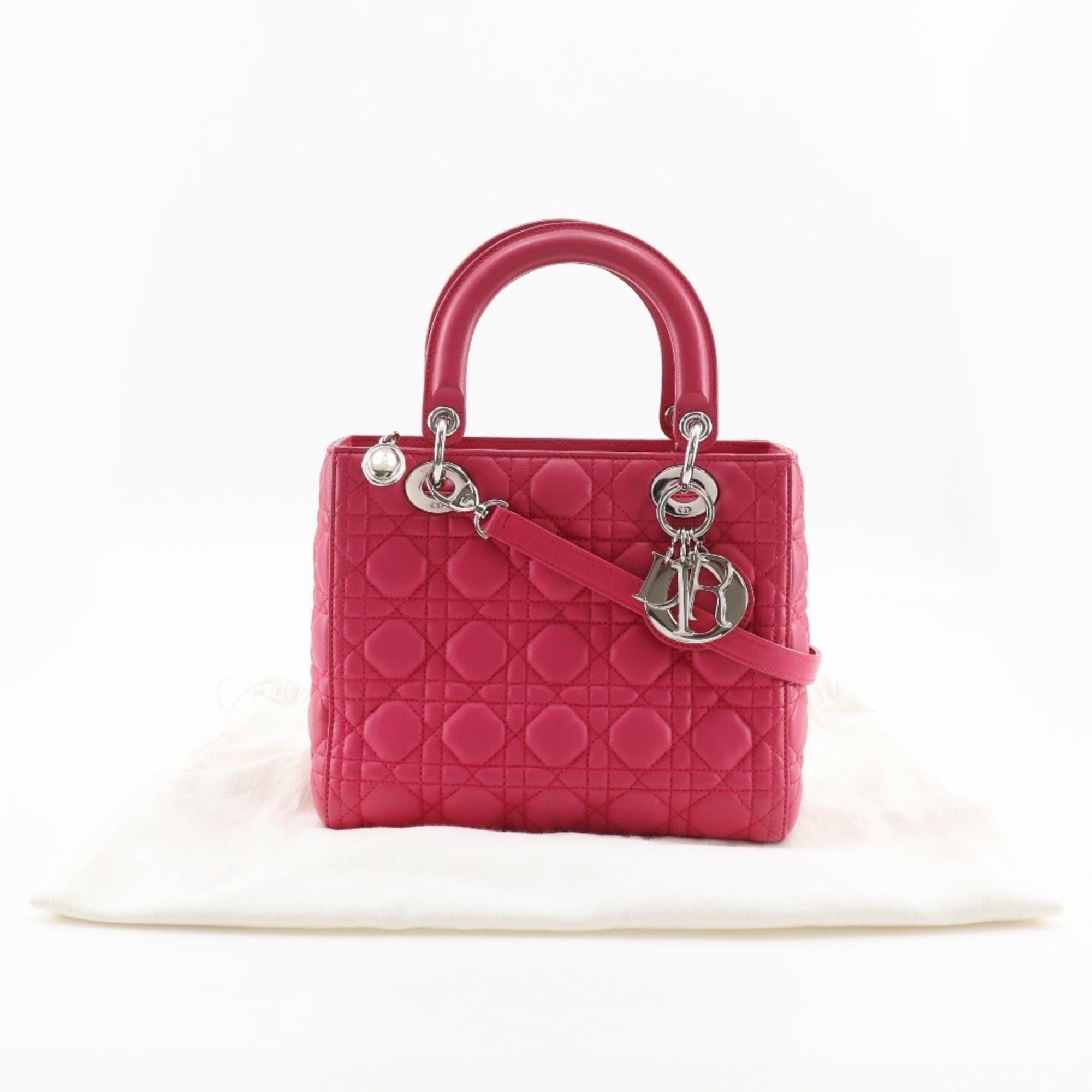 Dior Christian Dior Lady Cannage handbag, medium, 2-way shoulder bag, leather, made in Italy, fuchsia, 2-way, for women. Size ONE SIZE - 20 Thumbnail