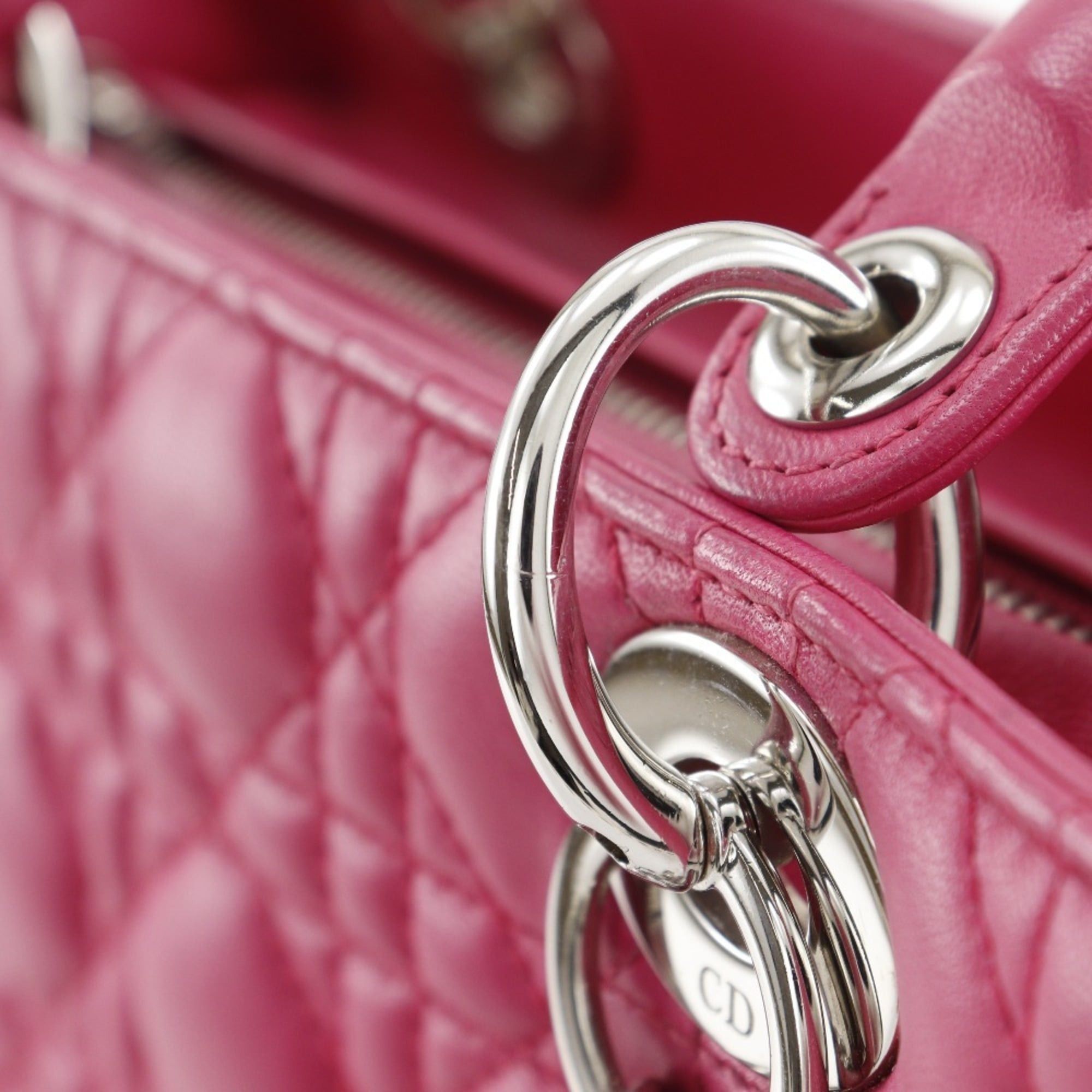Dior Christian Dior Lady Cannage handbag, medium, 2-way shoulder bag, leather, made in Italy, fuchsia, 2-way, for women. Size ONE SIZE - 12 Thumbnail