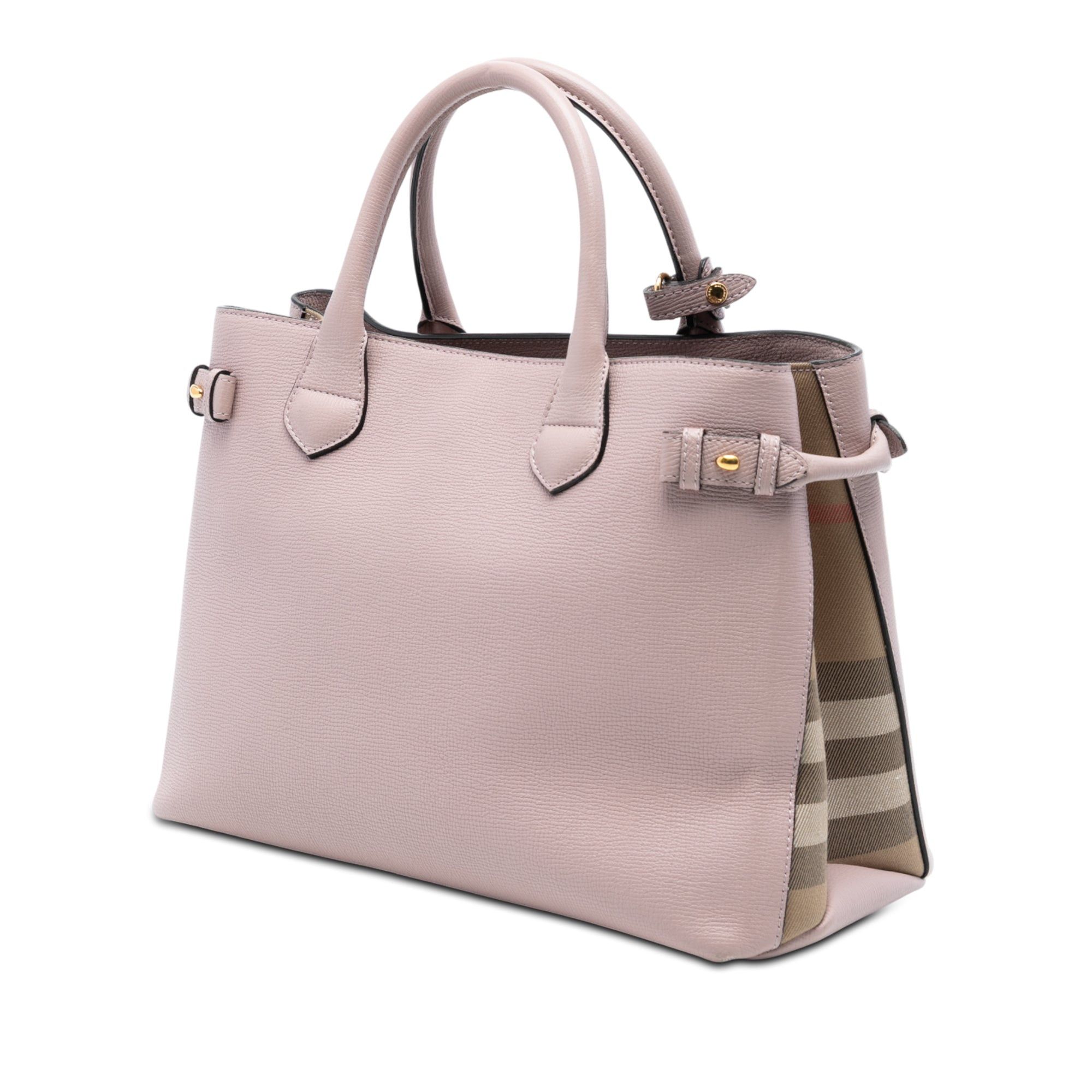 Medium Leather and House Check Banner Satchel