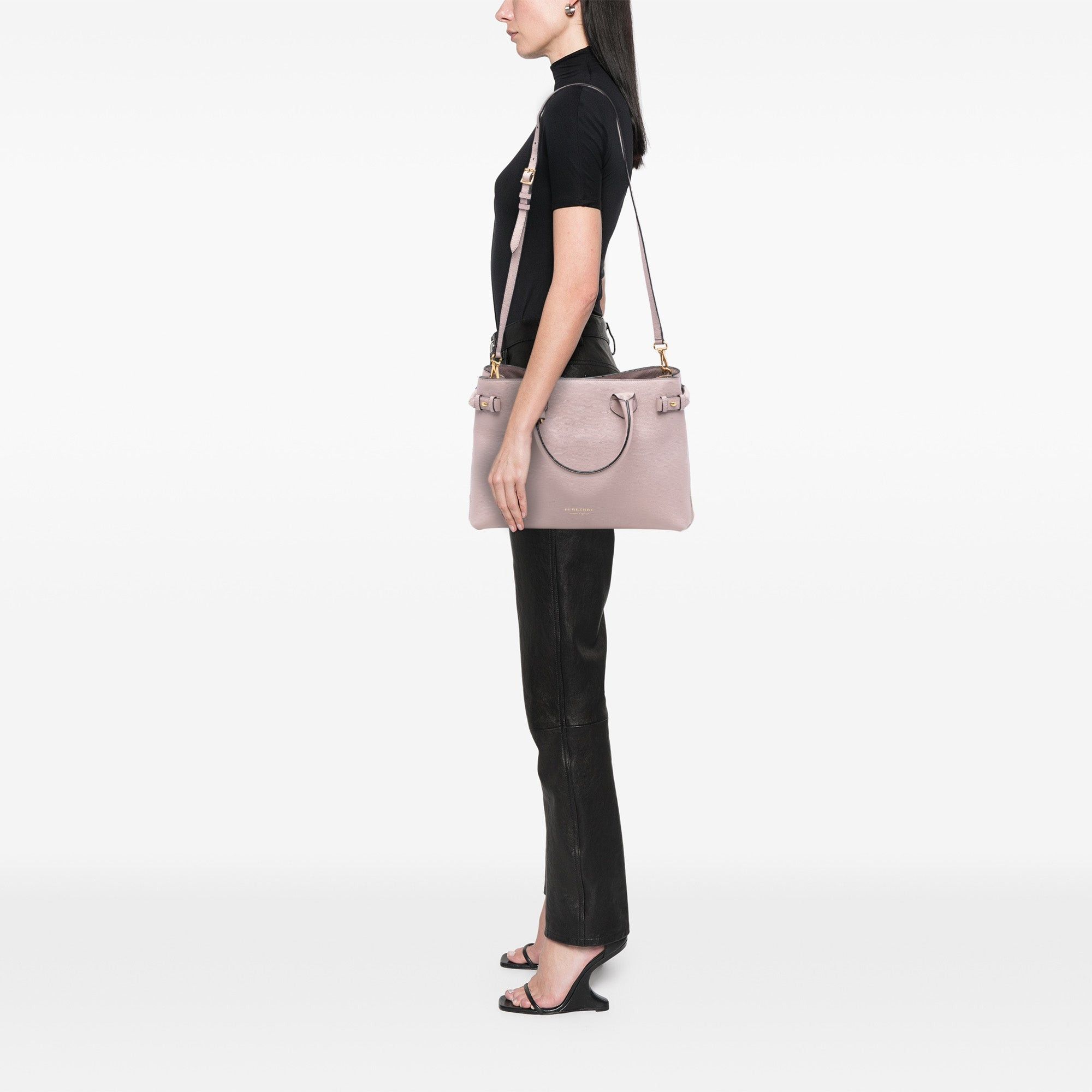 Medium Leather and House Check Banner Satchel
