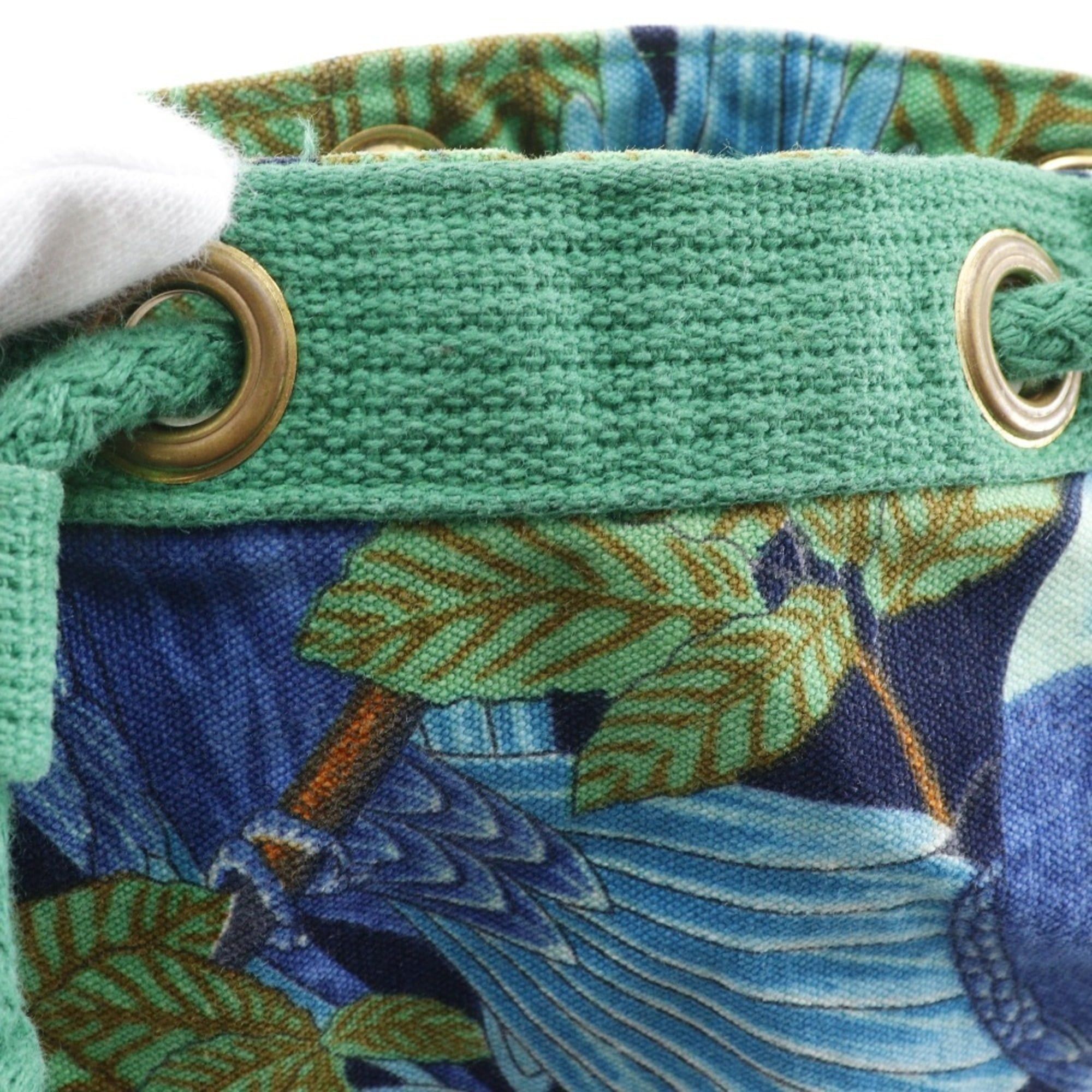 Hermes Hermes Hermès Botanical and Bird Print Cotton Shoulder Bag, Green, A5 Purse, Women's Size ONE SIZE - 9 Thumbnail