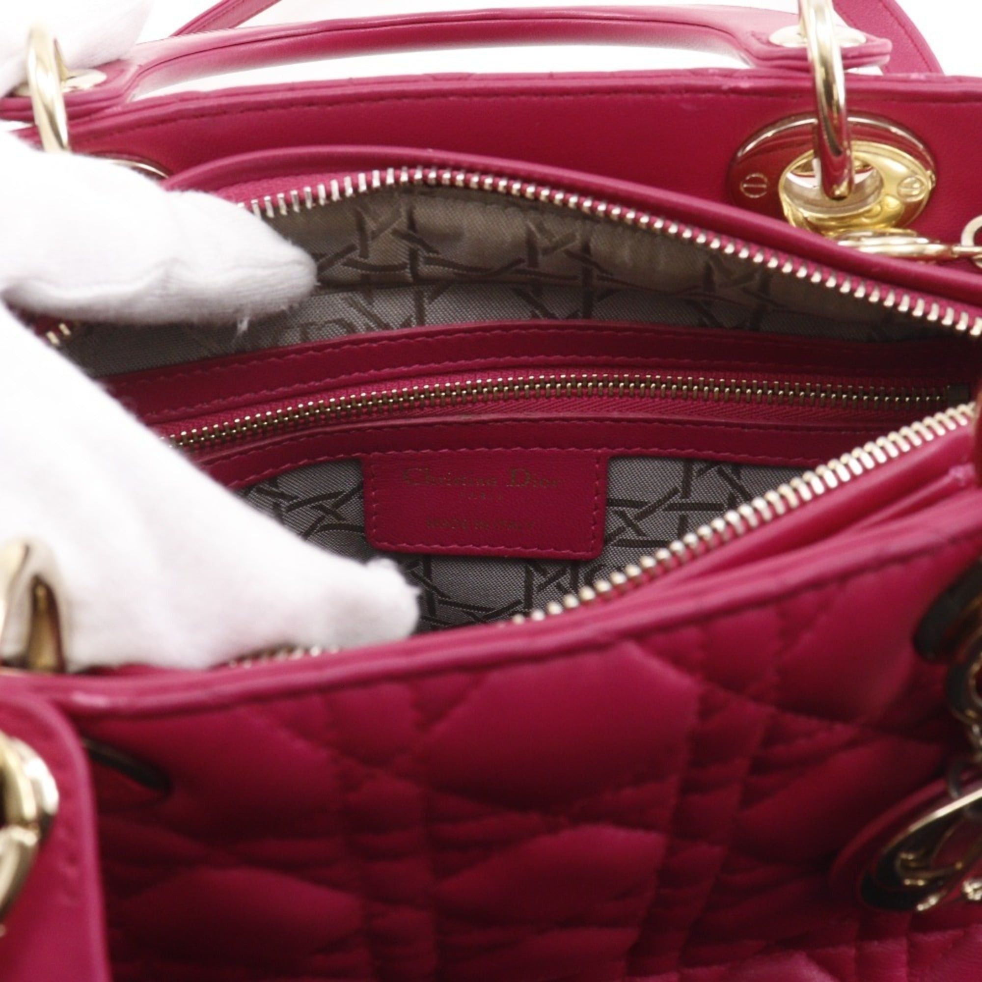 Dior Christian Dior Lady Medium Handbag Cannage Lambskin Pink 2-Way for Women Size ONE SIZE - 8 Thumbnail