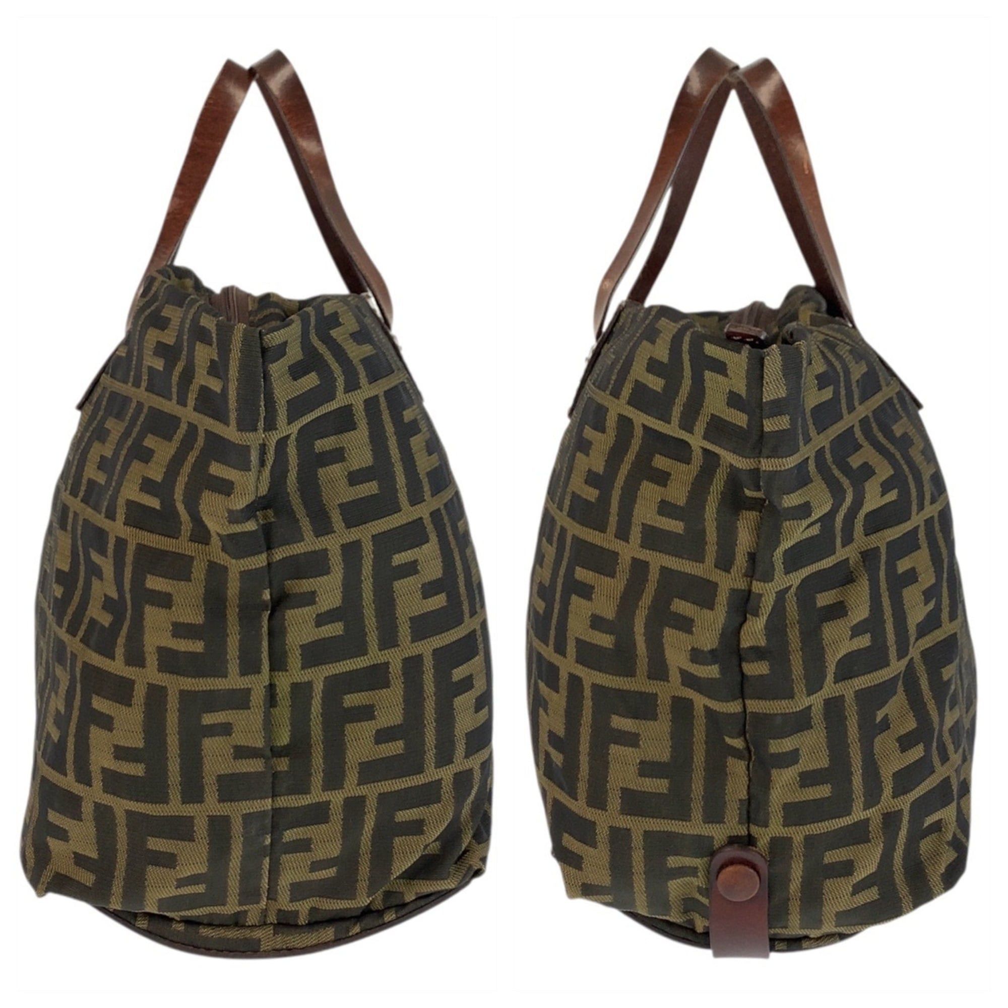 FENDI Zucca Tote Bag in Brown with Silver Hardware and Nylon 