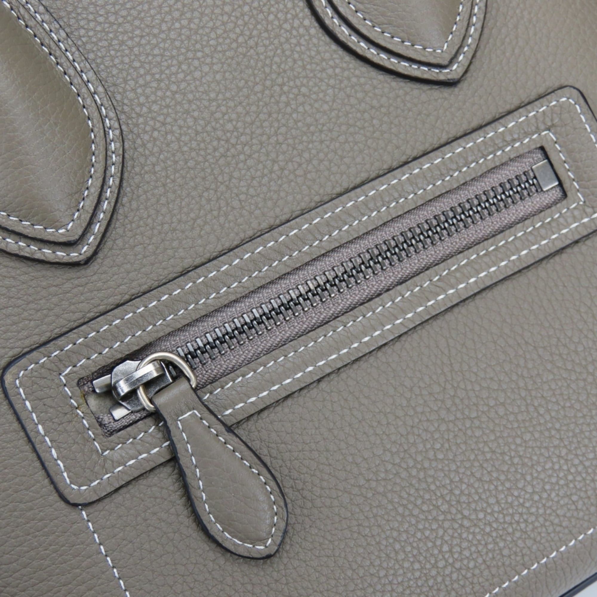 Celine Celine Micro Luggage Tote Bag 189793DRU.09SO, Leather, Greige, Silver Hardware, Women's, CELINE Size ONE SIZE - 11 Thumbnail