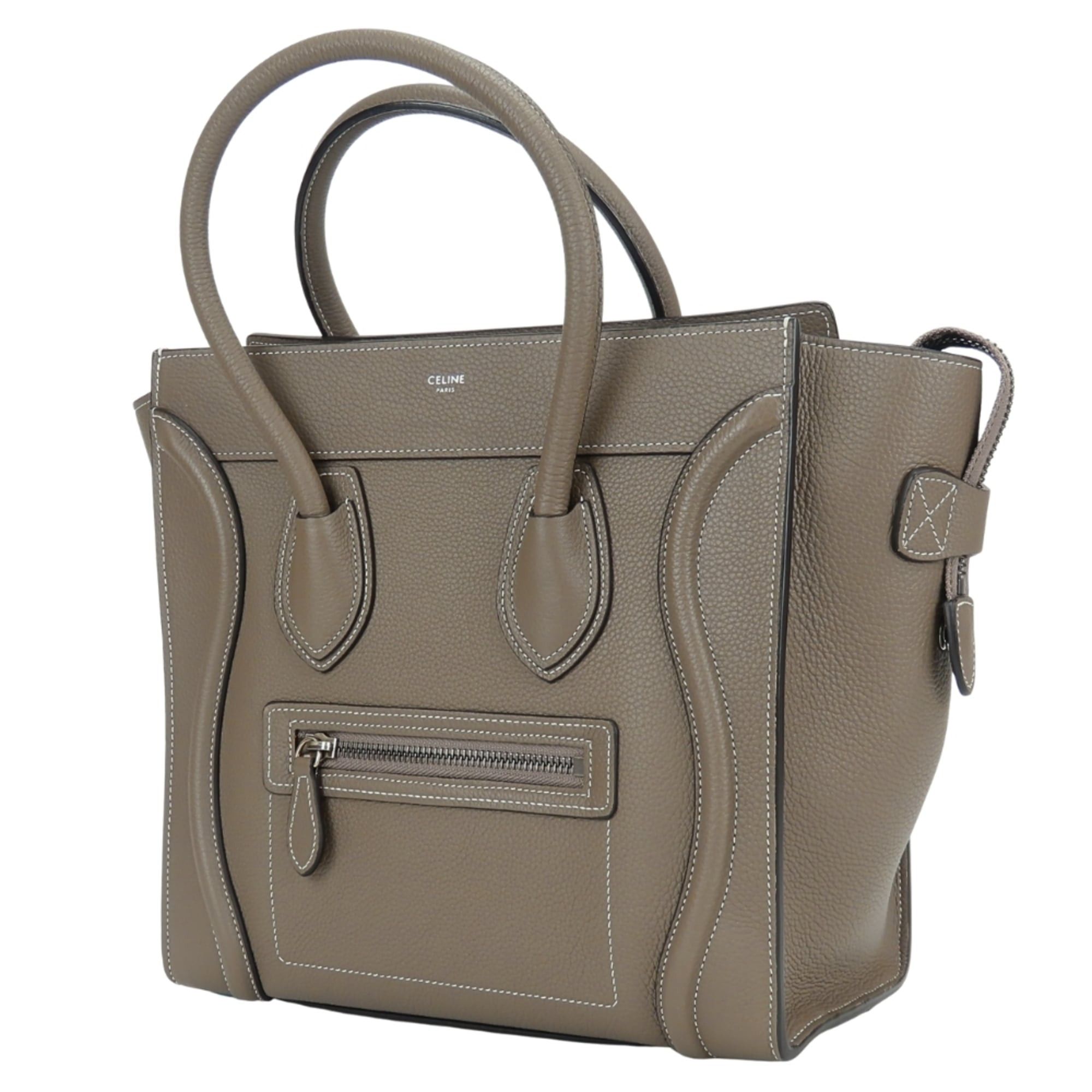 Celine Celine Micro Luggage Tote Bag 189793DRU.09SO, Leather, Greige, Silver Hardware, Women's, CELINE Size ONE SIZE - 3 Thumbnail