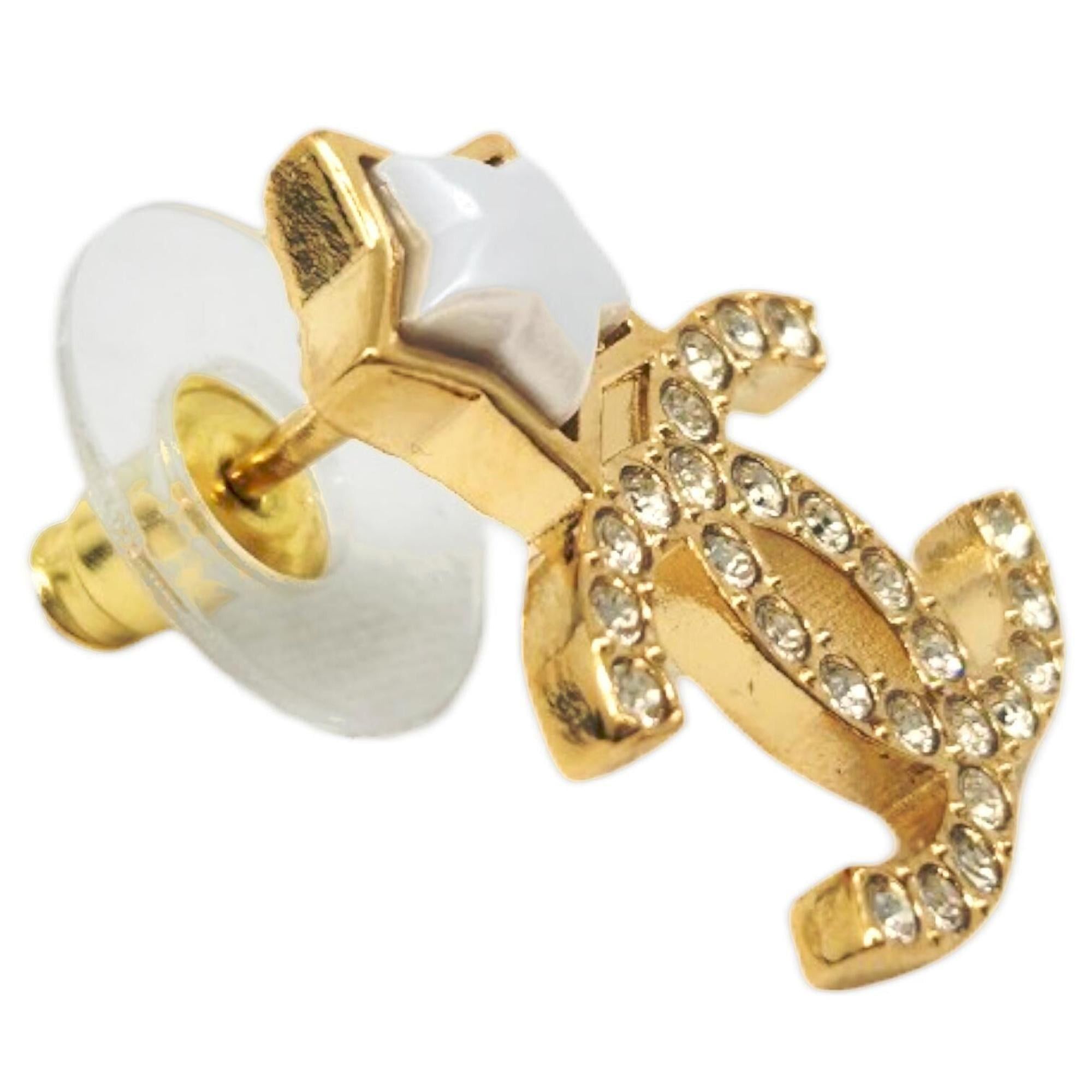 Chanel CHANEL Star Earrings, Metal, Gold, B25V, Rhinestone, Coco Mark, White, Women's Size ONE SIZE - 3 Thumbnail