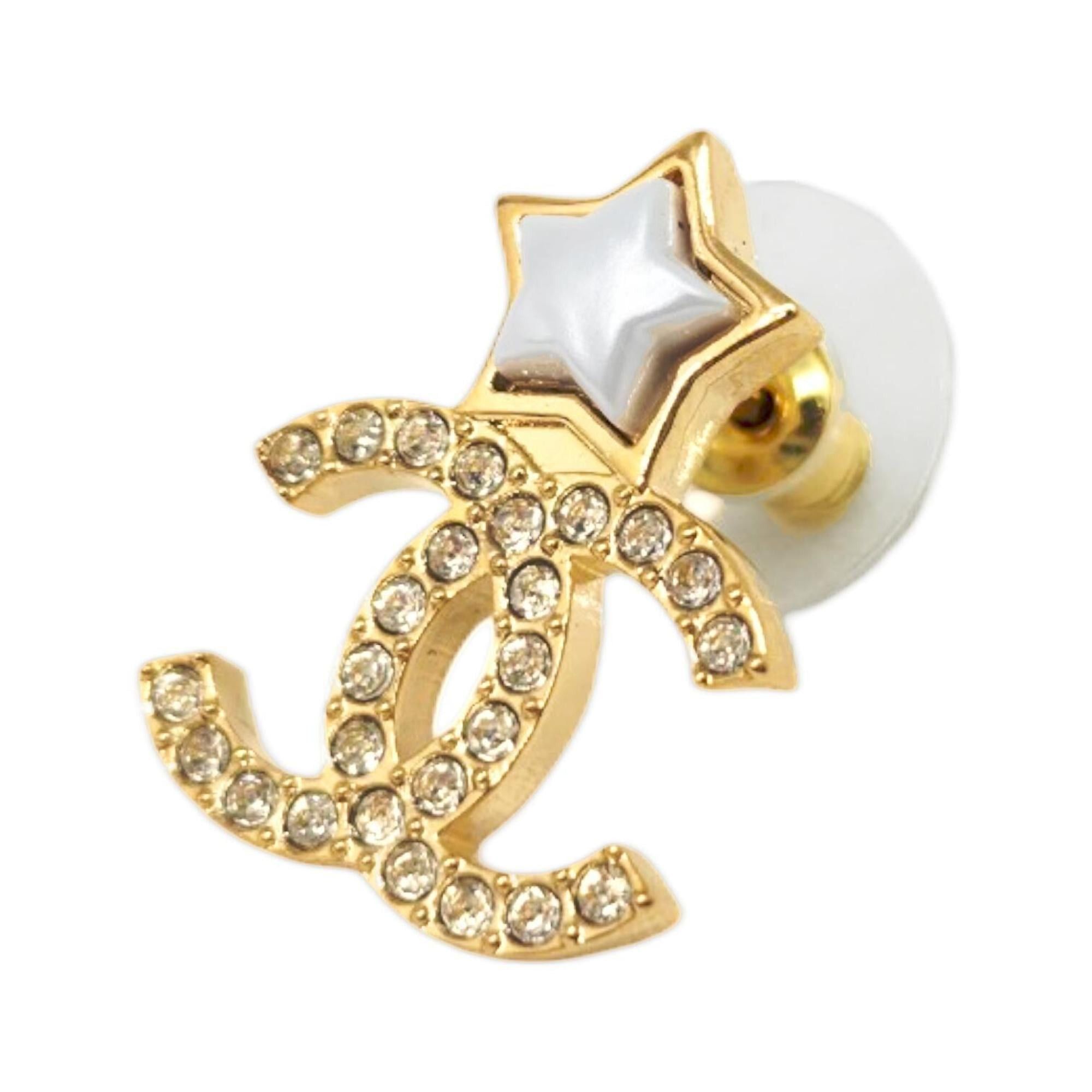 Chanel CHANEL Star Earrings, Metal, Gold, B25V, Rhinestone, Coco Mark, White, Women's Size ONE SIZE - 2 Thumbnail