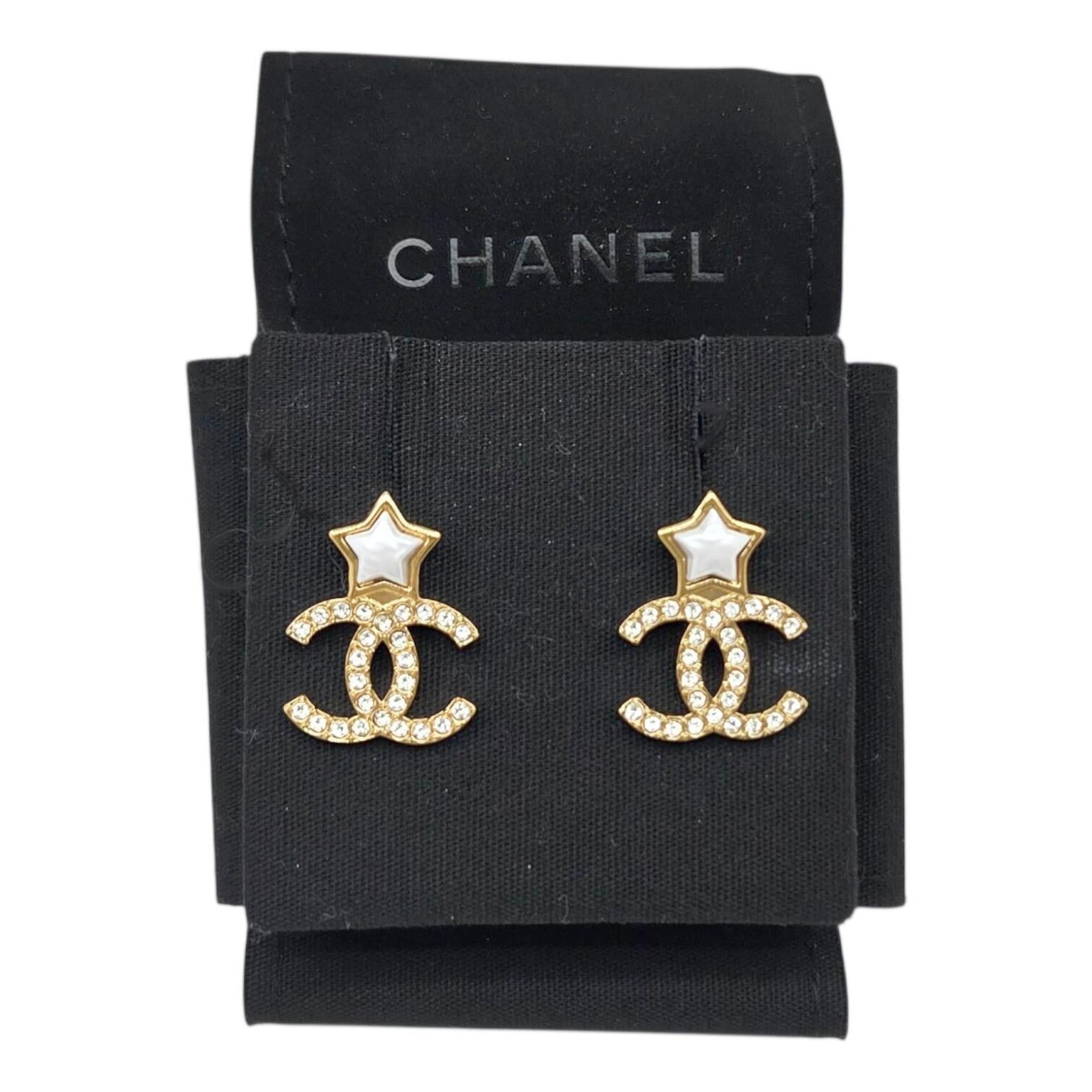 Chanel CHANEL Star Earrings, Metal, Gold, B25V, Rhinestone, Coco Mark, White, Women's Size ONE SIZE - 7 Thumbnail