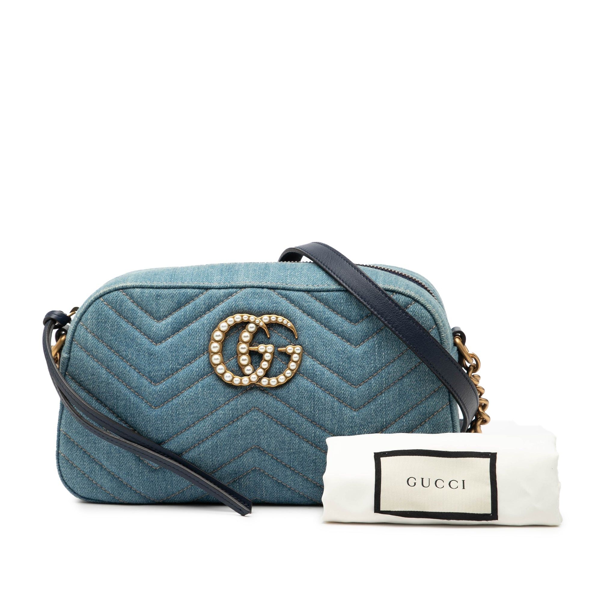 Gucci Small GG Marmont Matelasse Denim Pearly Crossbody Size ONE SIZE - 8 Thumbnail