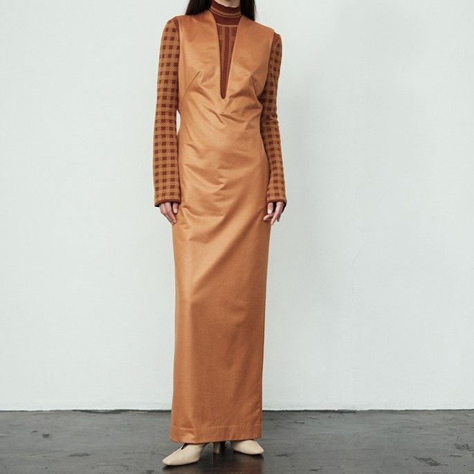 Other Mame Kurogouchi Mame Kurogouchi Plungded Long Sweatshirt Dress Polyester Dress Textile Dresses MM23PS-JS714 DUTY FREE for USA Size ONE SIZE - 3 Thumbnail