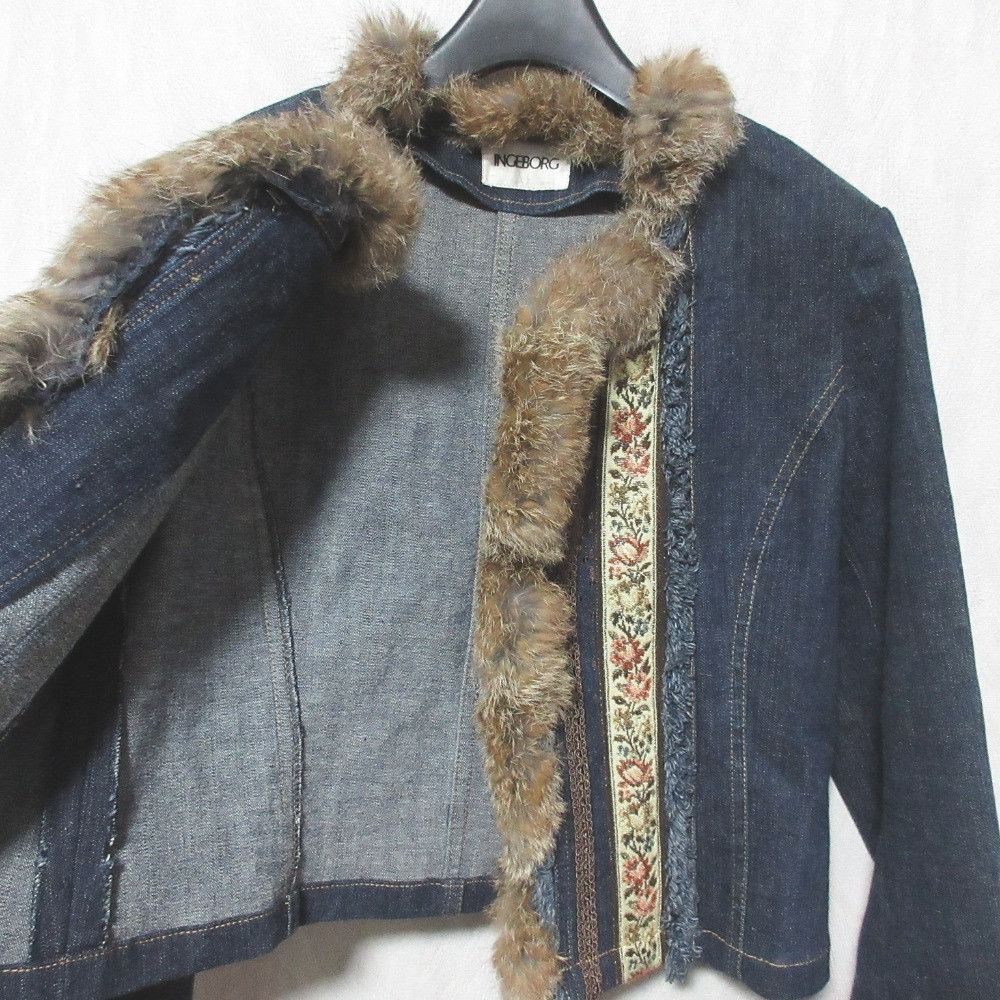 Other Other INGEBORG Rabbit Fur Denim Jacket Textile Outerwear DUTY FREE for USA Size ONE SIZE - 6 Thumbnail