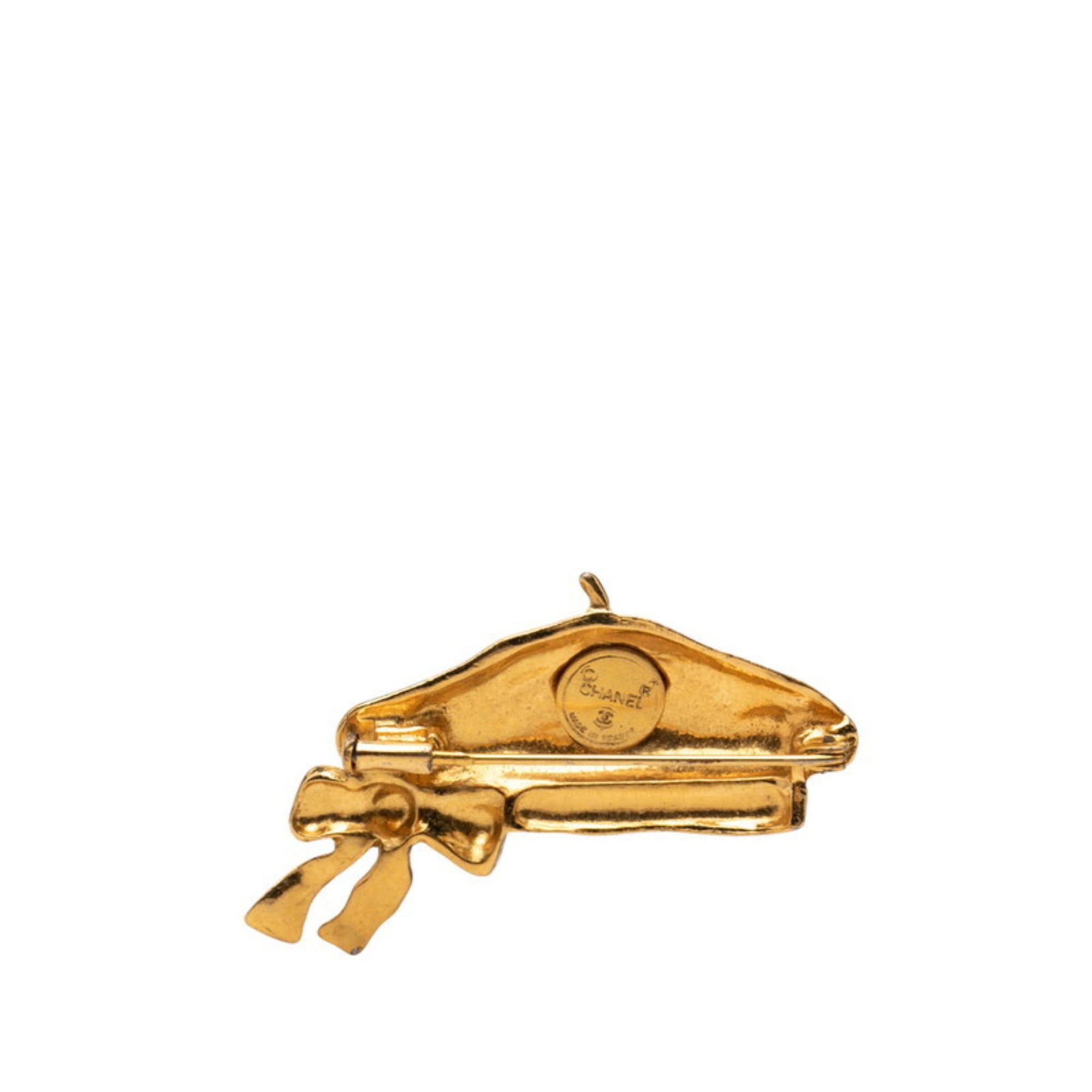 Chanel CHANEL Beret with Ribbon Motif Brooch, Gold Plated, Women's Size ONE SIZE - 2 Thumbnail