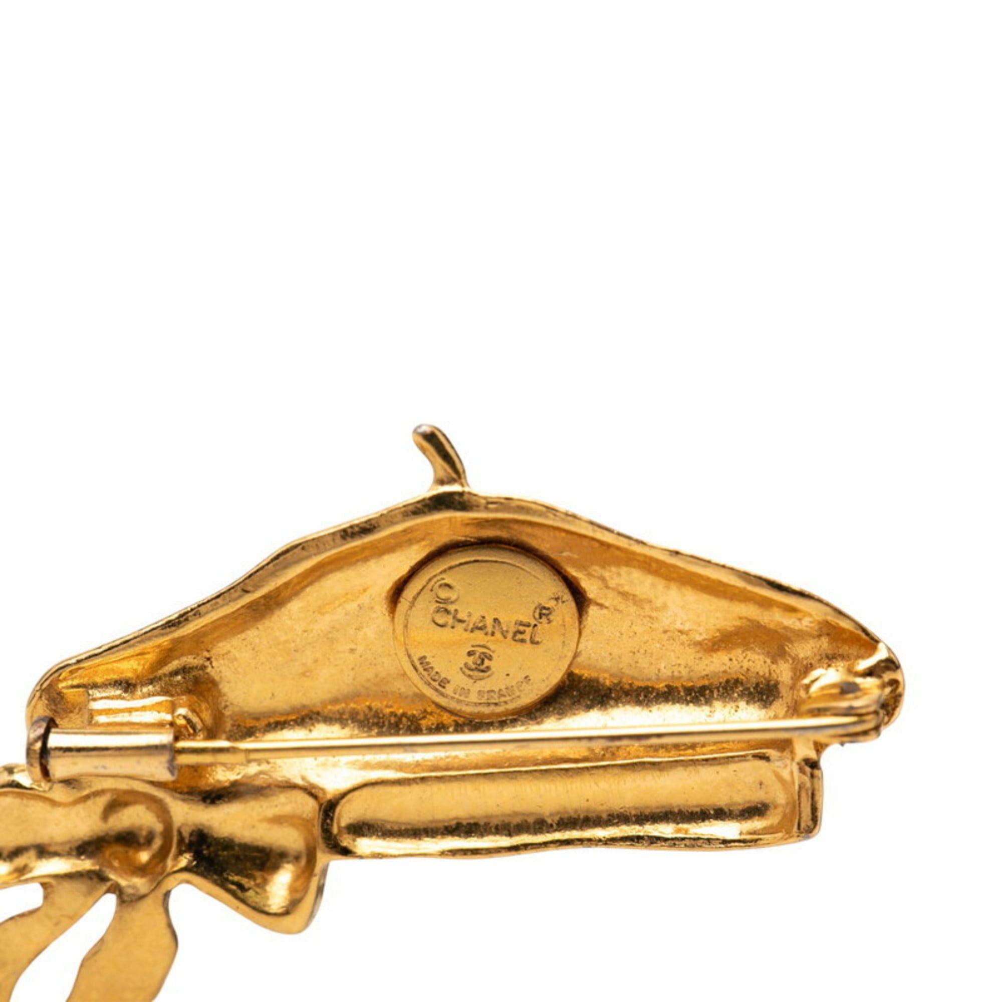 Chanel CHANEL Beret with Ribbon Motif Brooch, Gold Plated, Women's Size ONE SIZE - 3 Thumbnail