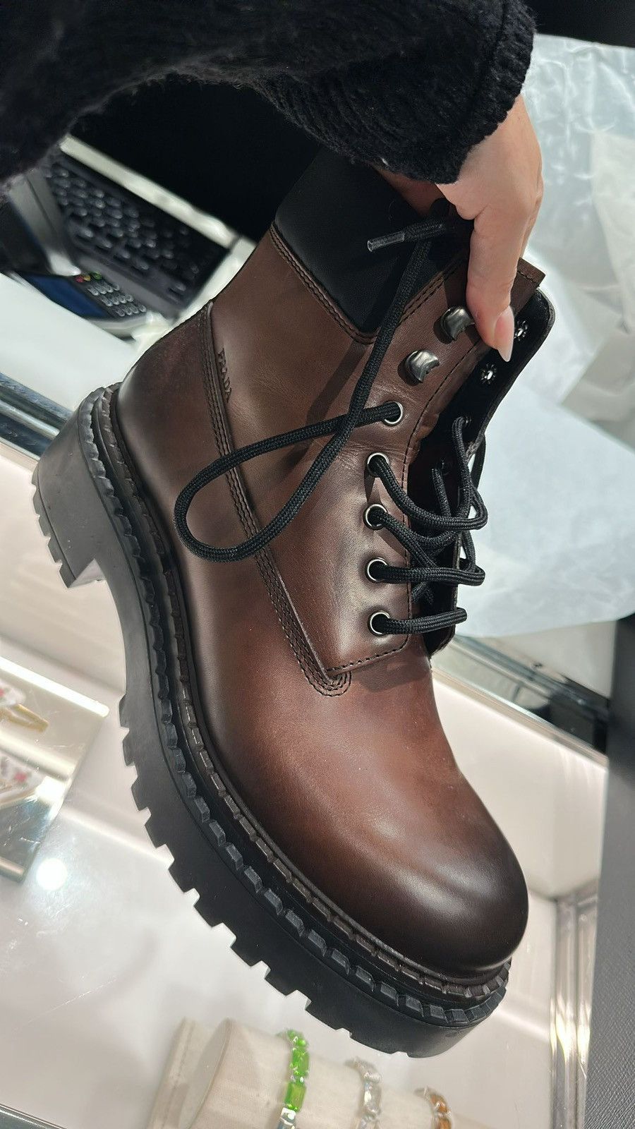 Prada Prada Lace-up Leather Boots in hazelnut brown Size US 11 / EU 44 - 1 Thumbnail