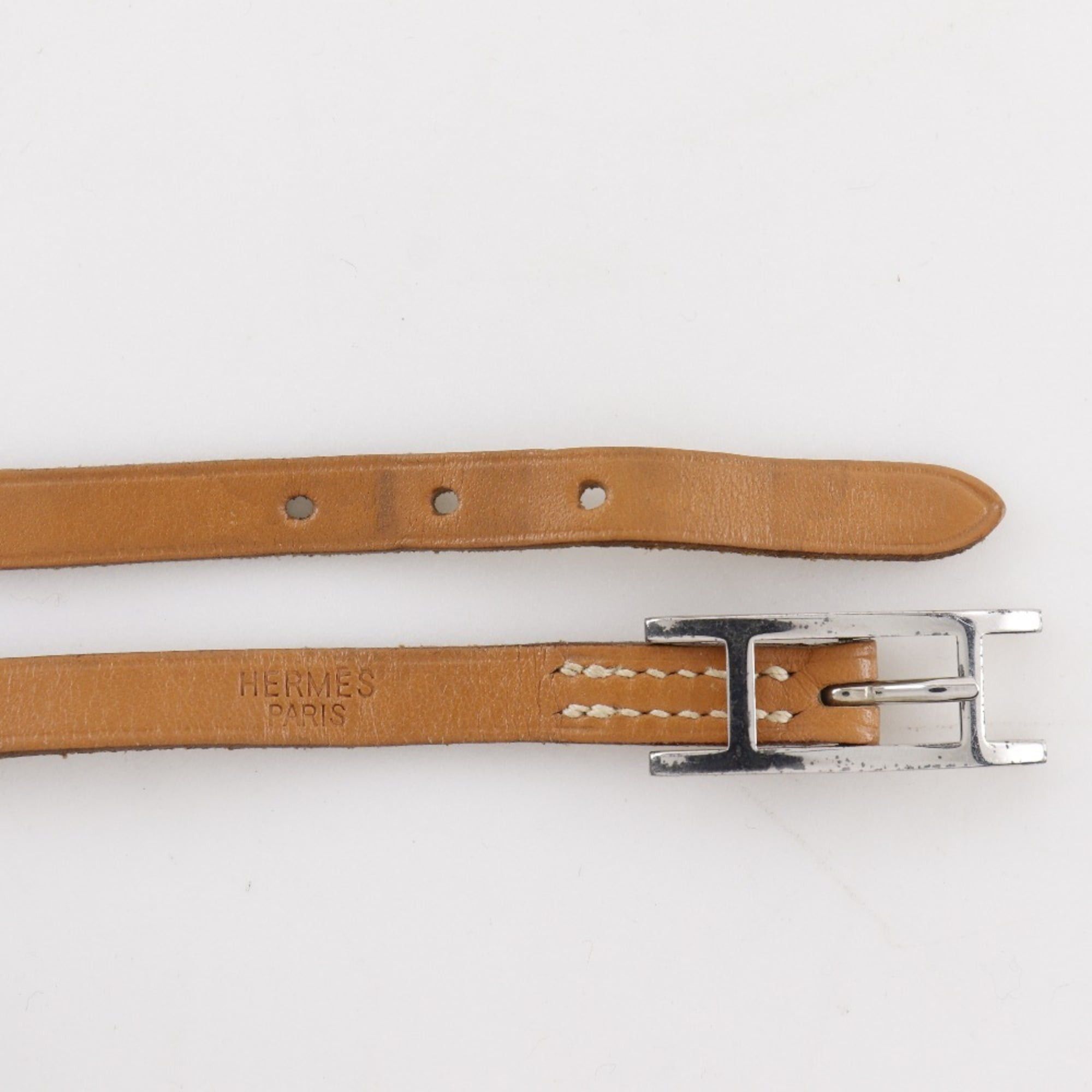 Hermes Hermes Hermès Api 3 Bracelet/Choker, Brown Leather with Silver Hardware, Approx. 11g, Unisex Size ONE SIZE - 5 Thumbnail