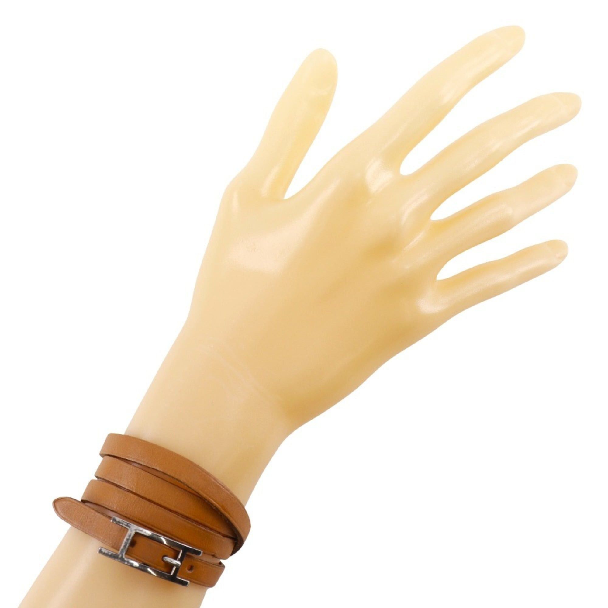 Hermes Hermes Hermès Api 3 Bracelet/Choker, Brown Leather with Silver Hardware, Approx. 11g, Unisex Size ONE SIZE - 2 Thumbnail