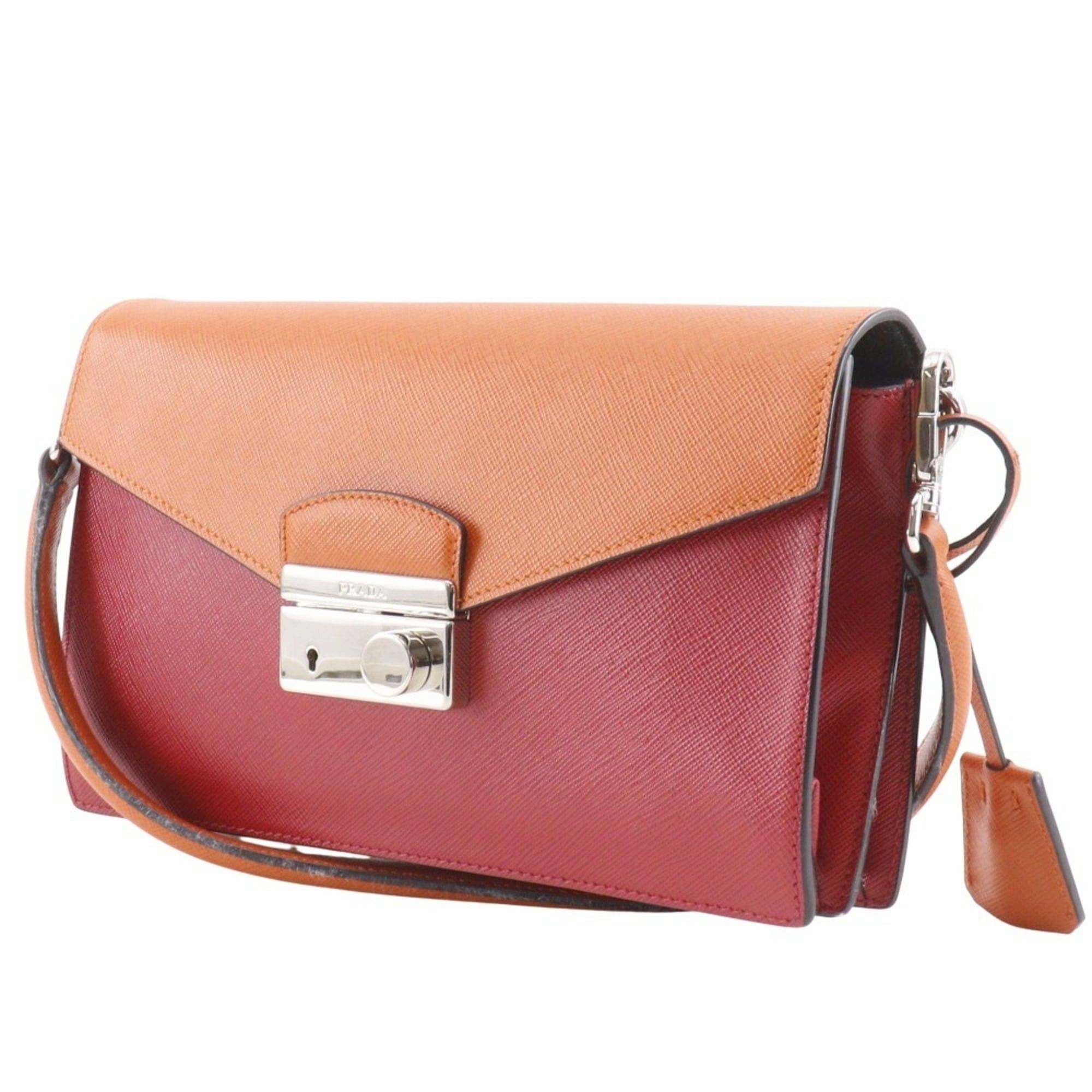 Prada Prada BN924K Saffiano 2-Way Clutch Shoulder Bag in Red/Orange with Flap, Women's Size ONE SIZE - 2 Thumbnail