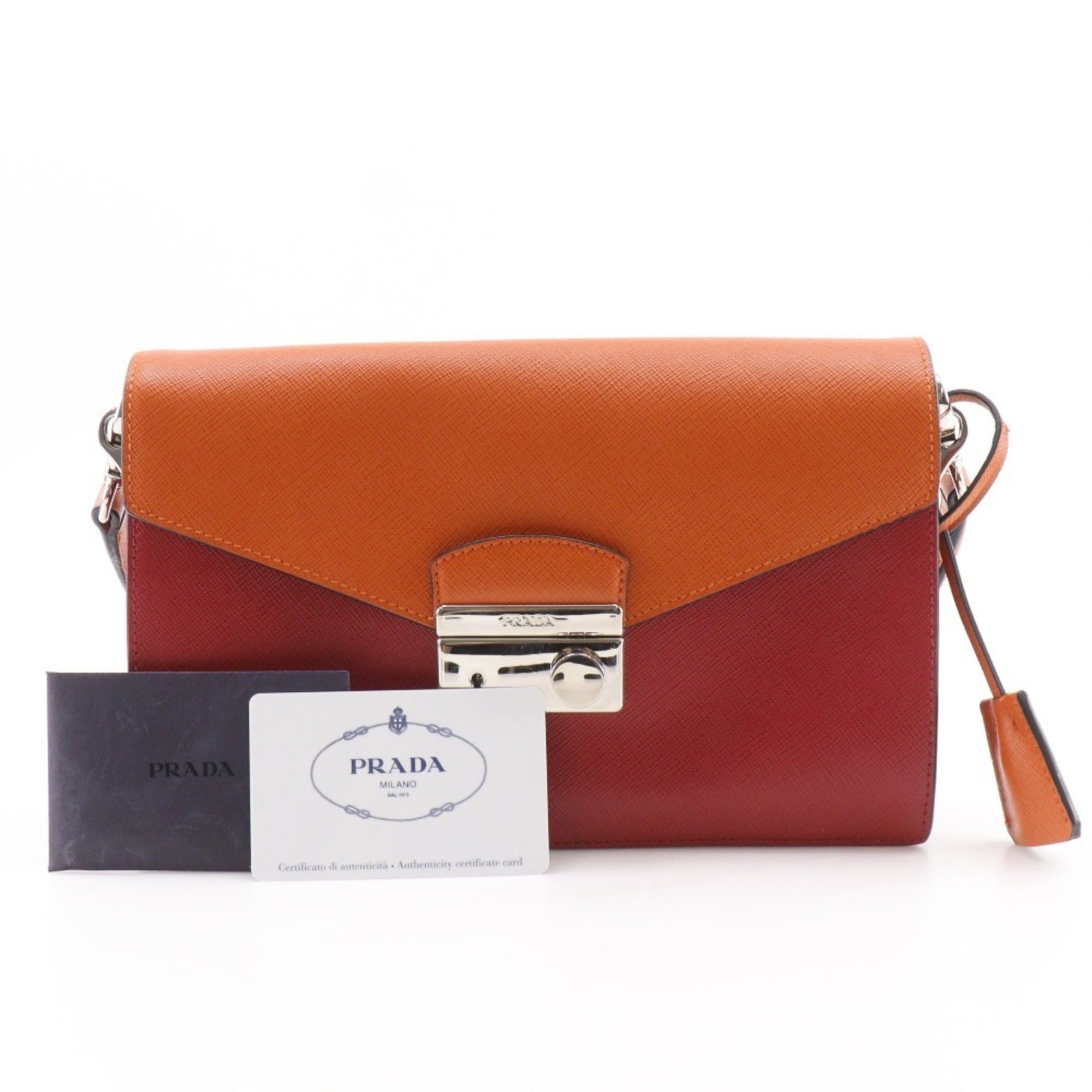 Prada Prada BN924K Saffiano 2-Way Clutch Shoulder Bag in Red/Orange with Flap, Women's Size ONE SIZE - 20 Thumbnail
