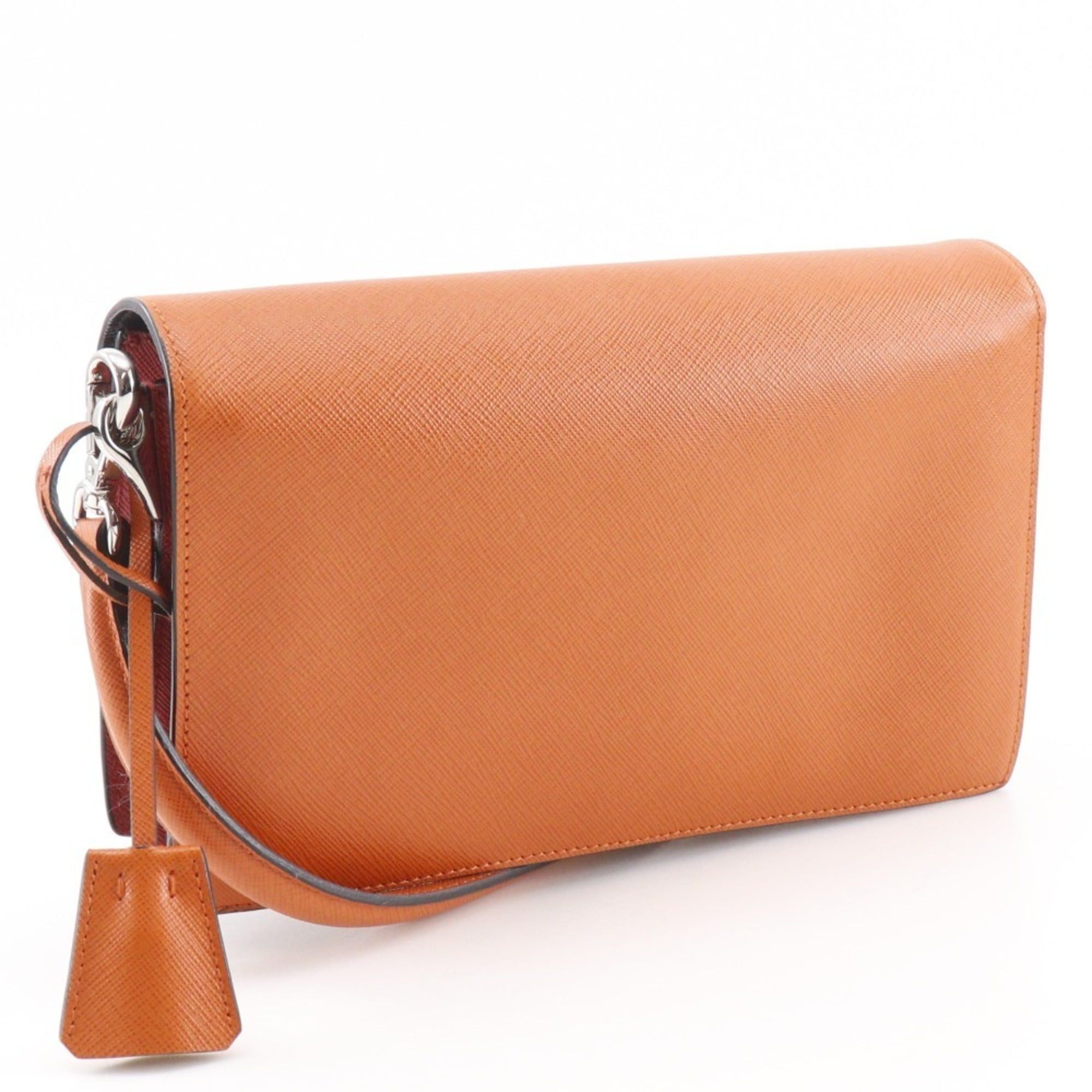 Prada Prada BN924K Saffiano 2-Way Clutch Shoulder Bag in Red/Orange with Flap, Women's Size ONE SIZE - 3 Thumbnail