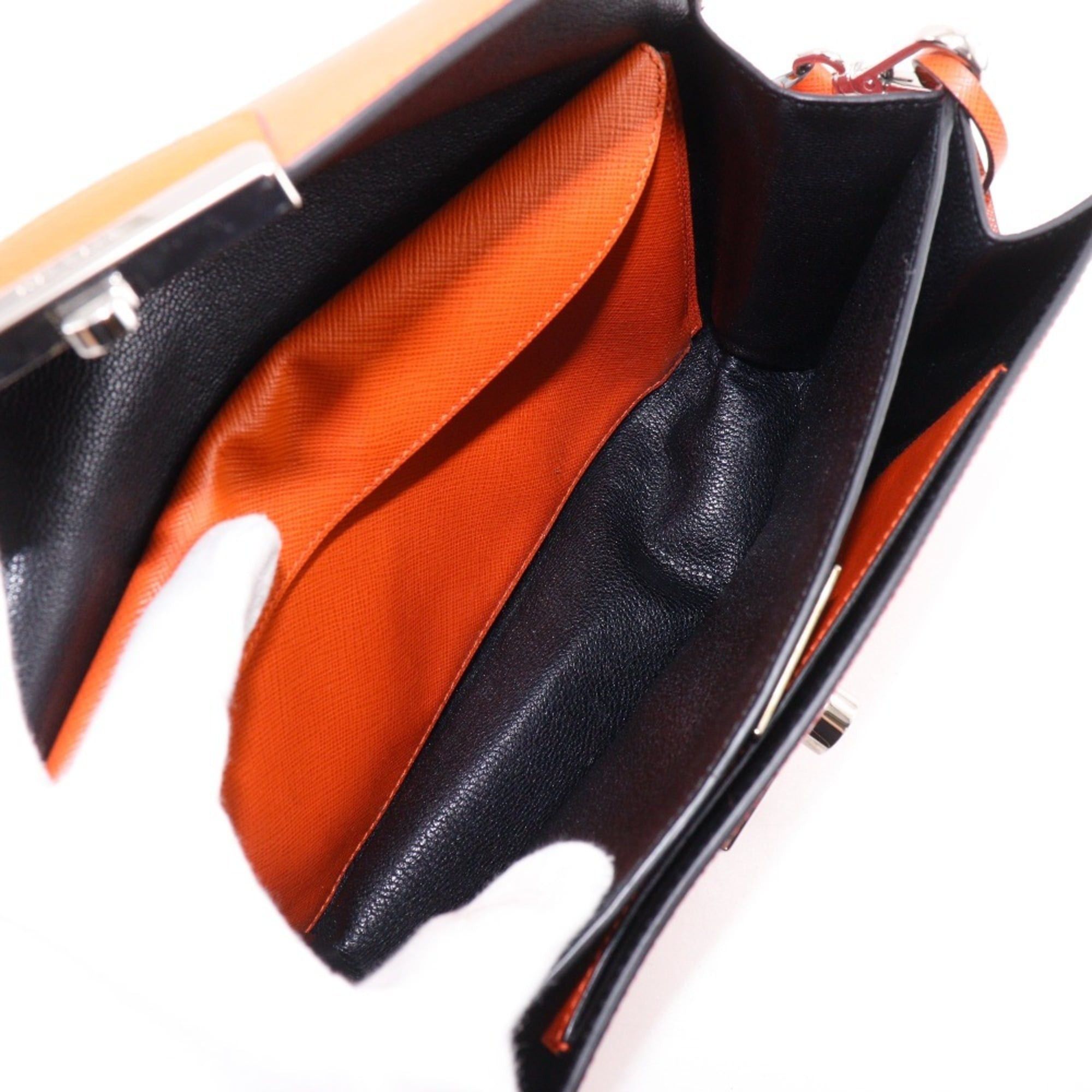 Prada Prada BN924K Saffiano 2-Way Clutch Shoulder Bag in Red/Orange with Flap, Women's Size ONE SIZE - 7 Thumbnail
