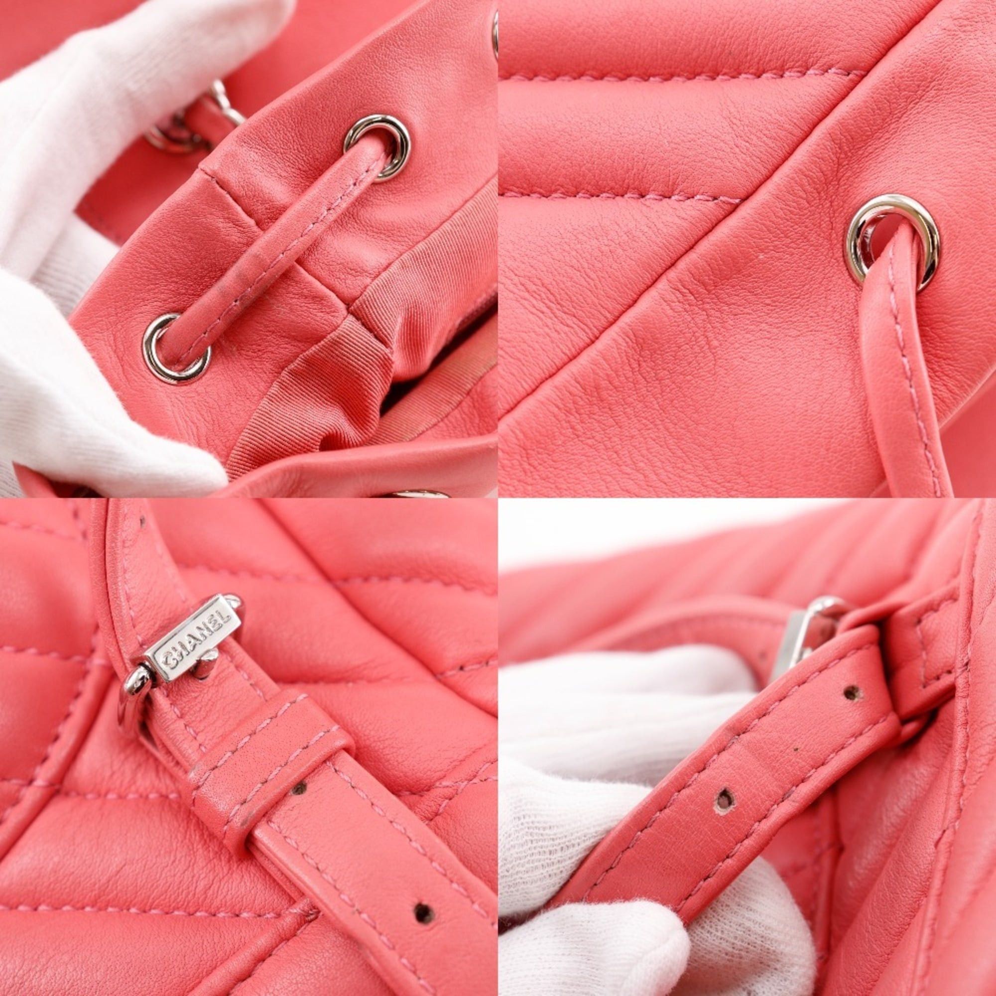 Chanel CHANEL Chevron Backpack/Daypack, V-Stitch Chain Backpack A91121, Lambskin Pink, 2-Way, A5, Turn Lock, Chevron, Women's Size ONE SIZE - 15 Thumbnail