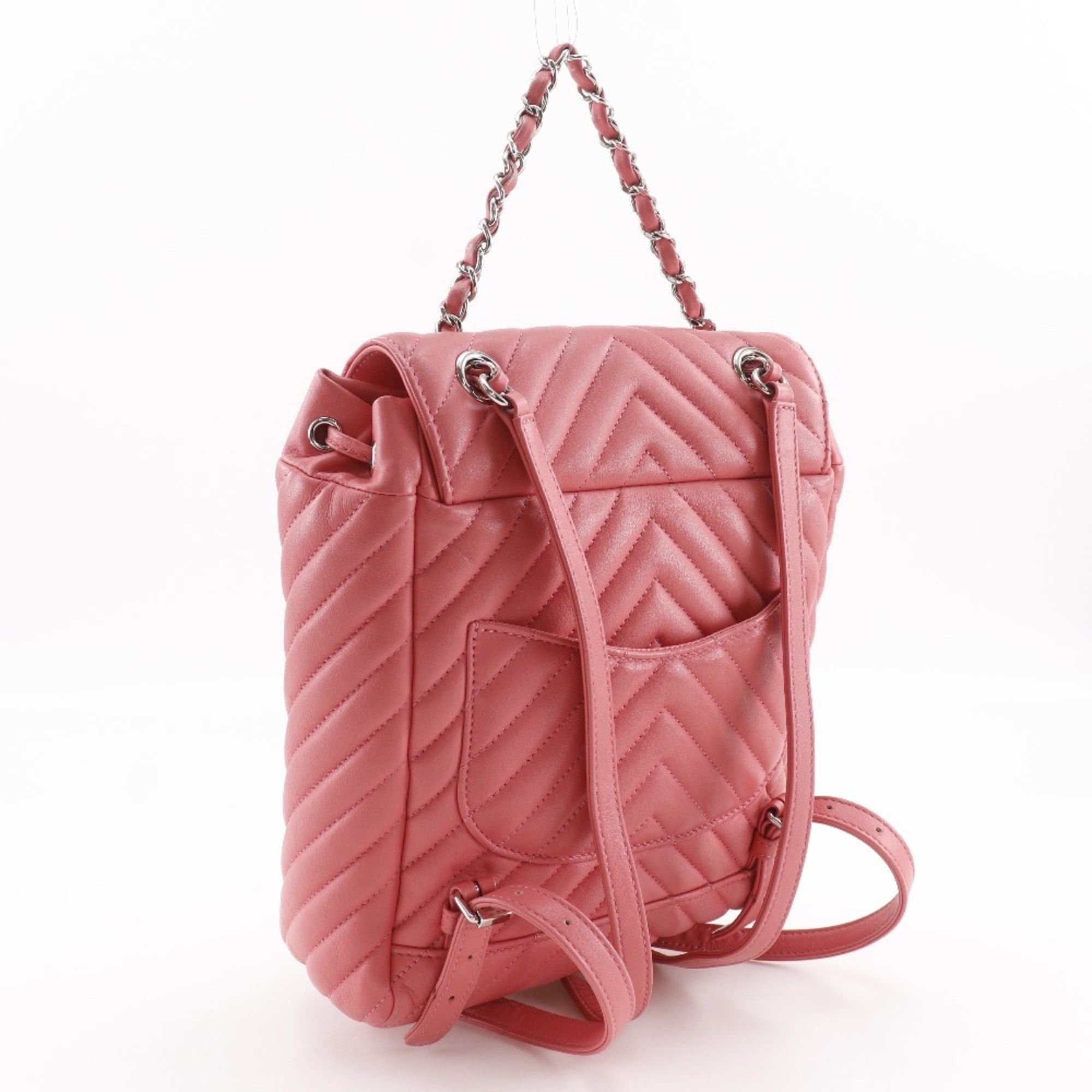 Chanel CHANEL Chevron Backpack/Daypack, V-Stitch Chain Backpack A91121, Lambskin Pink, 2-Way, A5, Turn Lock, Chevron, Women's Size ONE SIZE - 3 Thumbnail