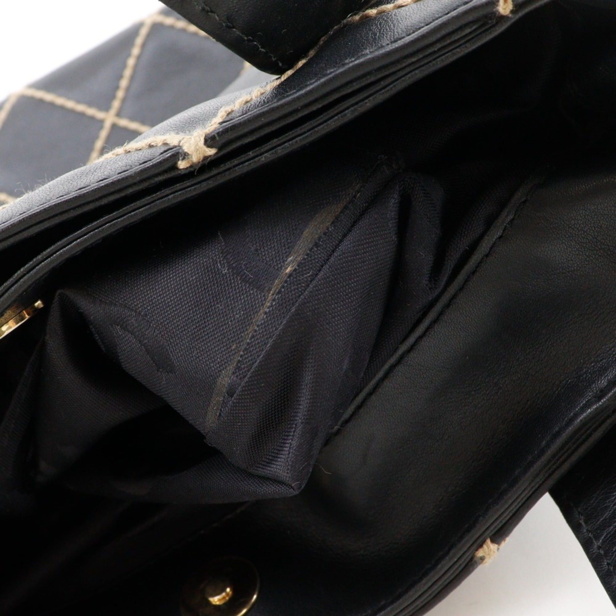 Chanel CHANEL Wild Stitch Handbag, Black Calfskin, A5 Size, Magnetic Included, Women's Size ONE SIZE - 11 Thumbnail