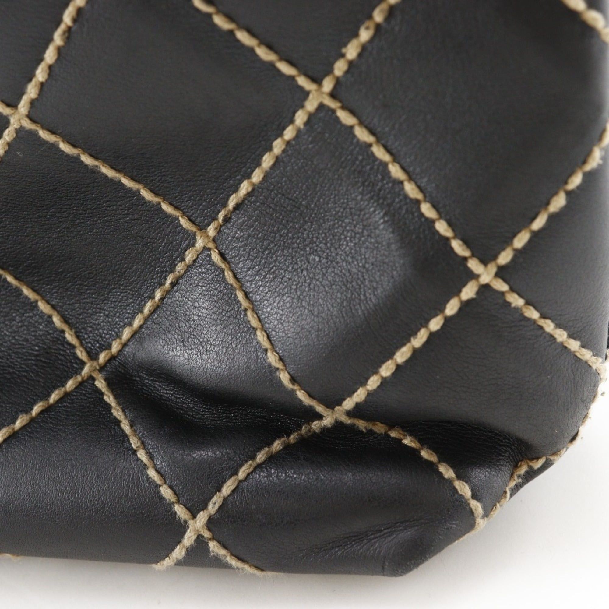 Chanel CHANEL Wild Stitch Handbag, Black Calfskin, A5 Size, Magnetic Included, Women's Size ONE SIZE - 15 Thumbnail
