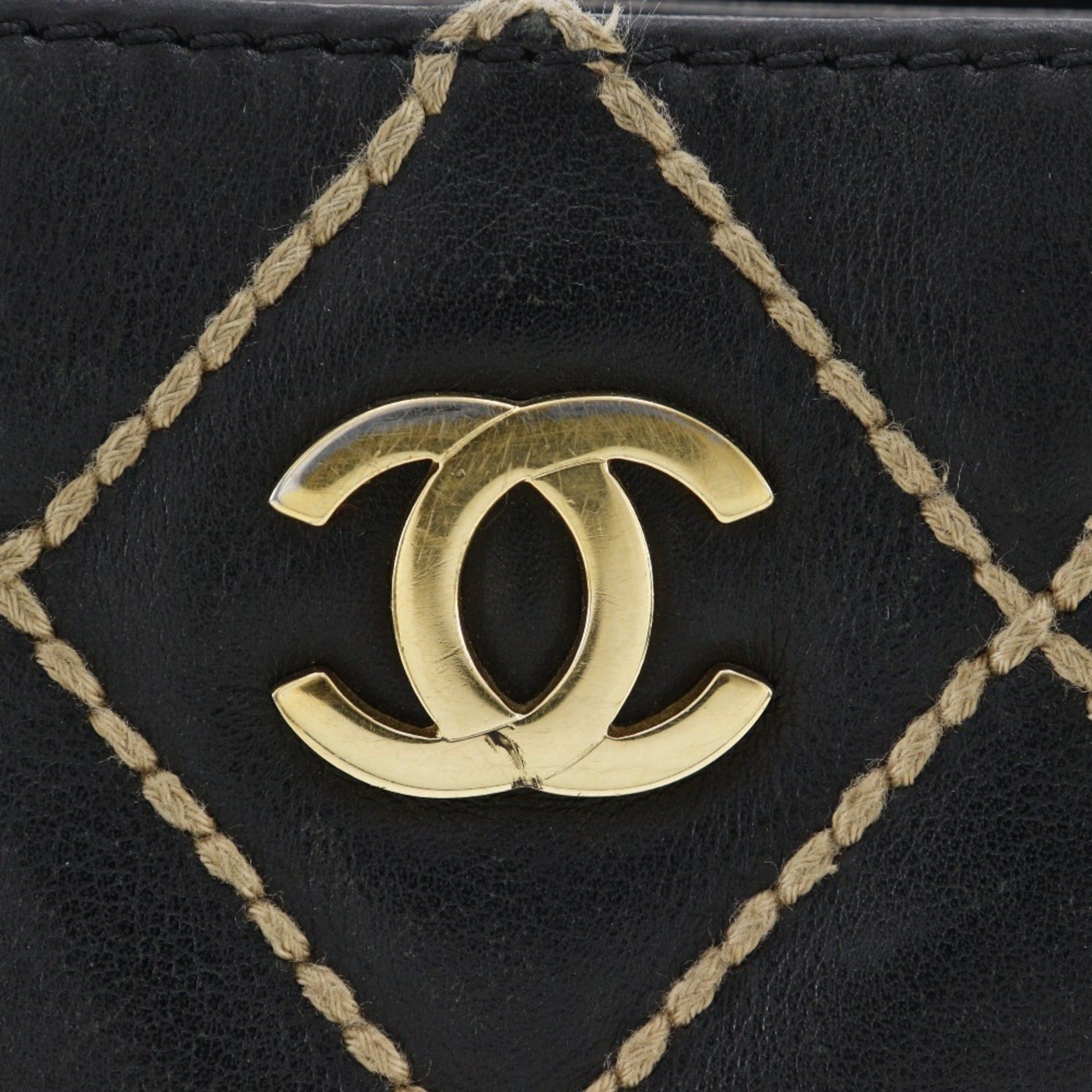Chanel CHANEL Wild Stitch Handbag, Black Calfskin, A5 Size, Magnetic Included, Women's Size ONE SIZE - 17 Thumbnail